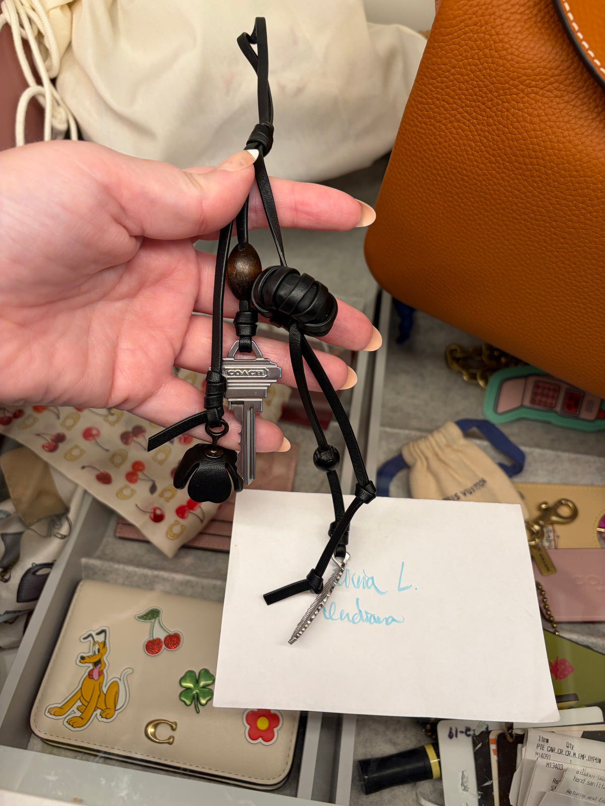 Coach Skull Leather Bag Charm Black