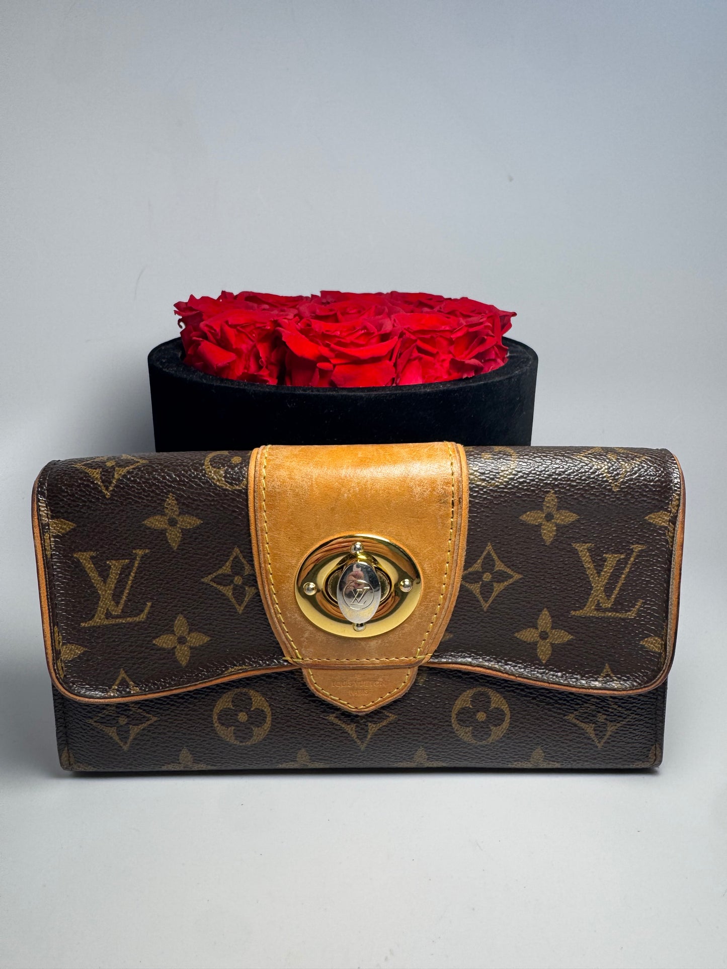 Louis Vuitton Portefeuille Boetie Wallet Turn Lock Closure Monogram & Vachetta Leather Made in Spain in 2010