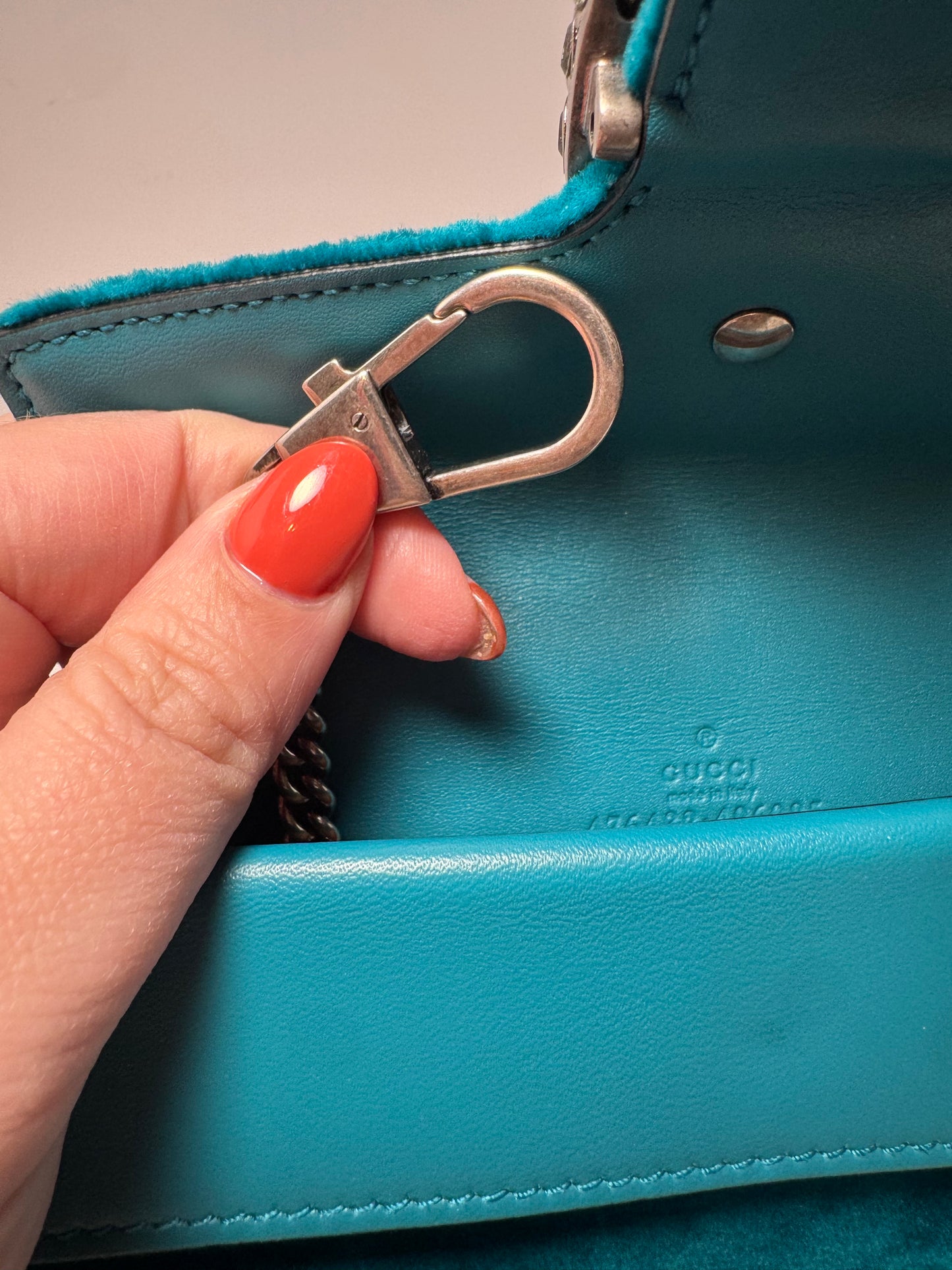 Gucci Velvet Super Mini Dionysus Shoulder Bag Pavone Cyan