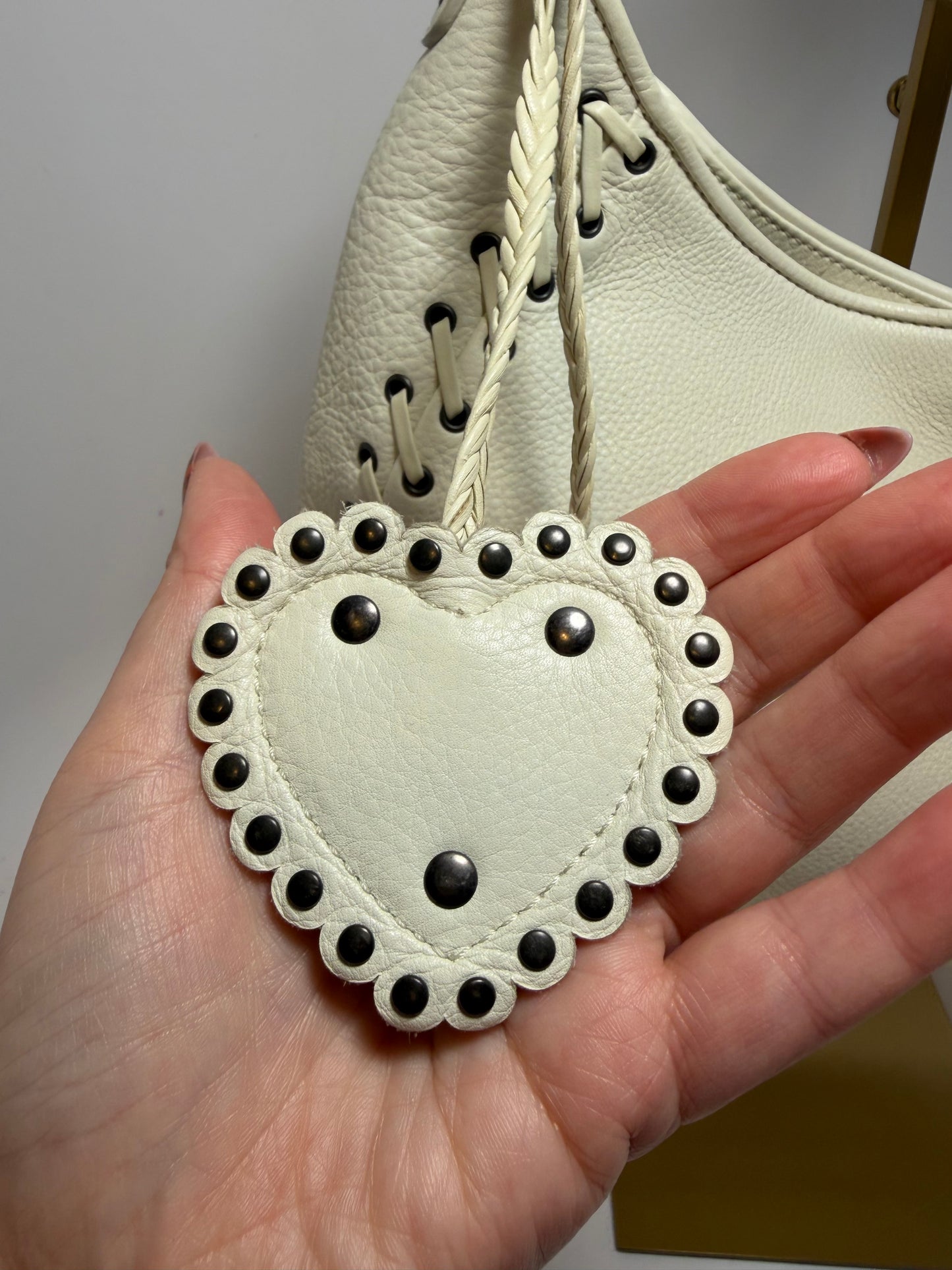 Christian Dior Y2K Cream Leather Hobo Bag with Charm & COA