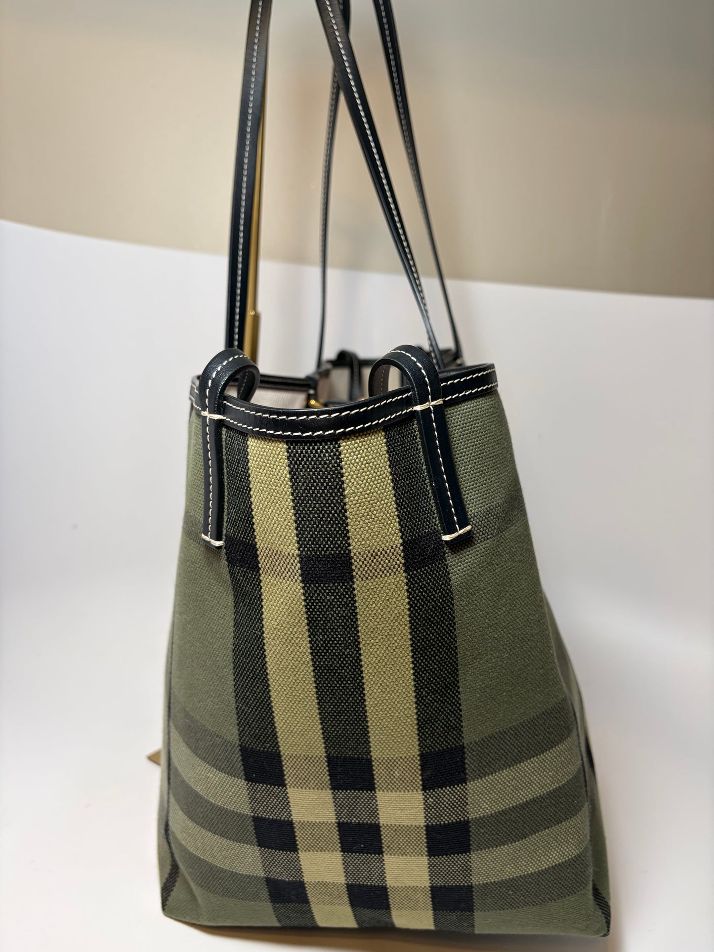Burberry Check Canvas Tote Green & Khaki and Wristlet