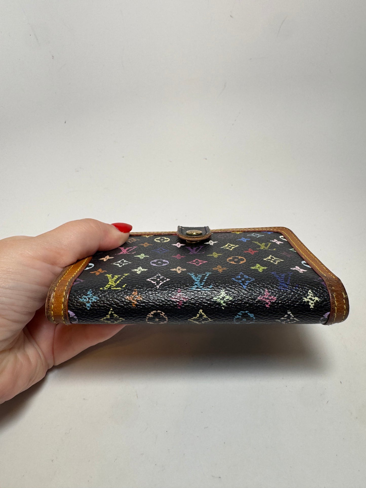 Louis Vuitton Black Multicolor Murakami French Purse Kiss Lock Wallet