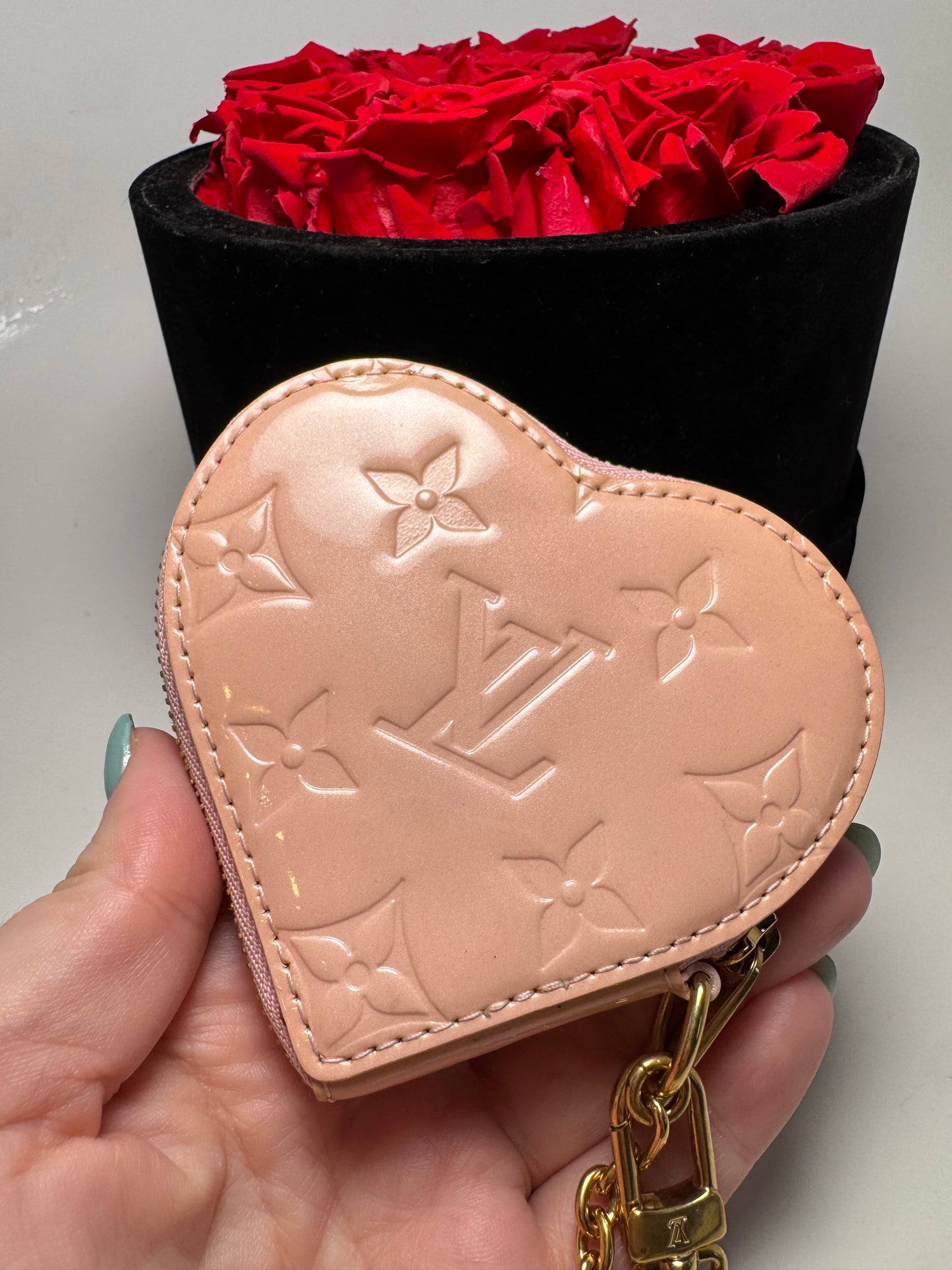 Louis Vuitton Heart Coin Purse Blush Pink Vernis Monogram- Made in Italy