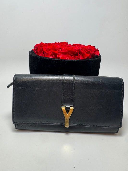 Yves Saint Laurent Black Leather Clutch w/Gold