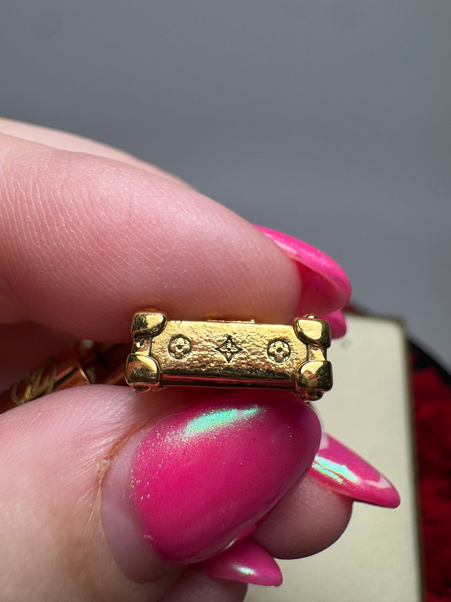 Louis Vuitton Petite Malle Trunk Bracelet Gold & Monogram w/Certificate of Authenticity