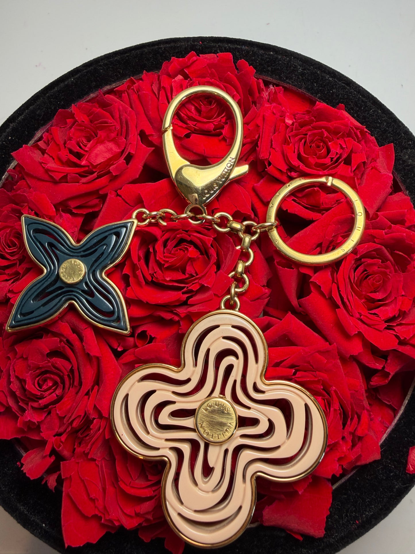 Louis Vuitton Resin Naïf Flower Pink, Black & Gold Bag Charm w/box