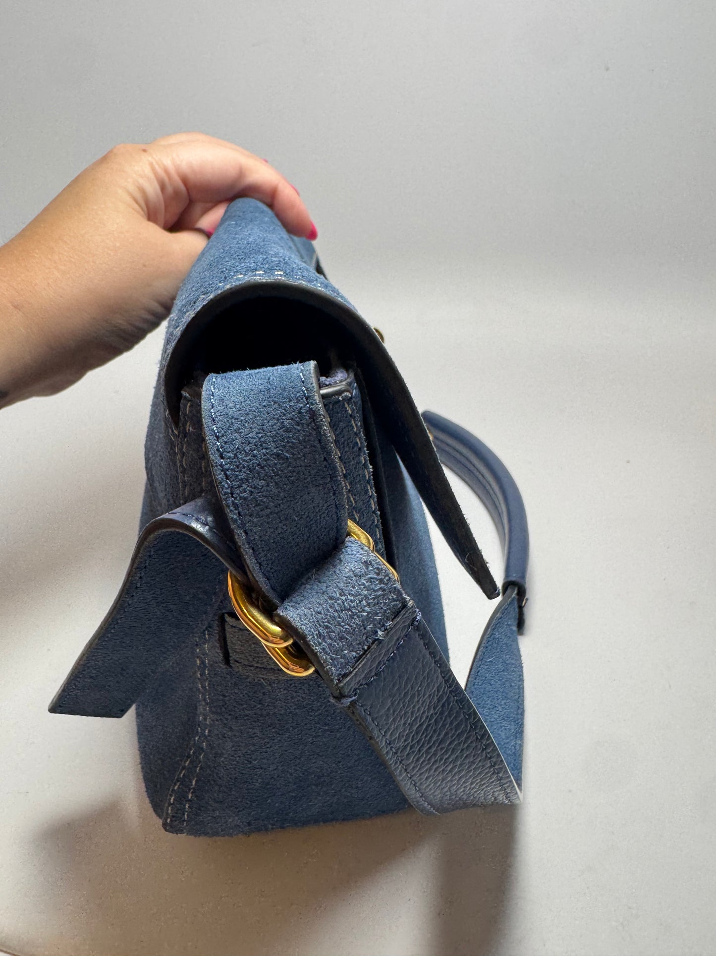 Mulberry East West Bayswater Shoulder Bag in Denim Indigo Suede & Leather – 2024 Release