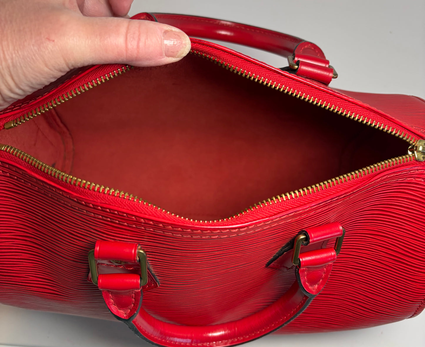 Louis Vuitton Speedy 25 Red Epi Leather, Made in France June 1994