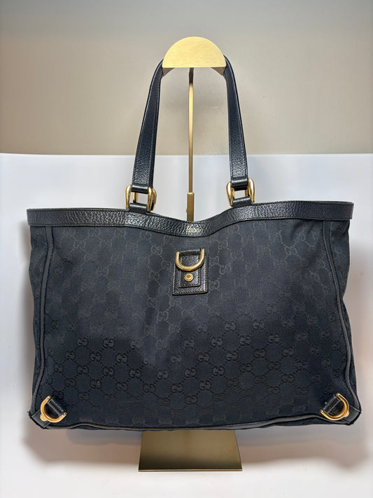 Gucci Abbey Black Canvas & Leather Tote/Shoulder Bag