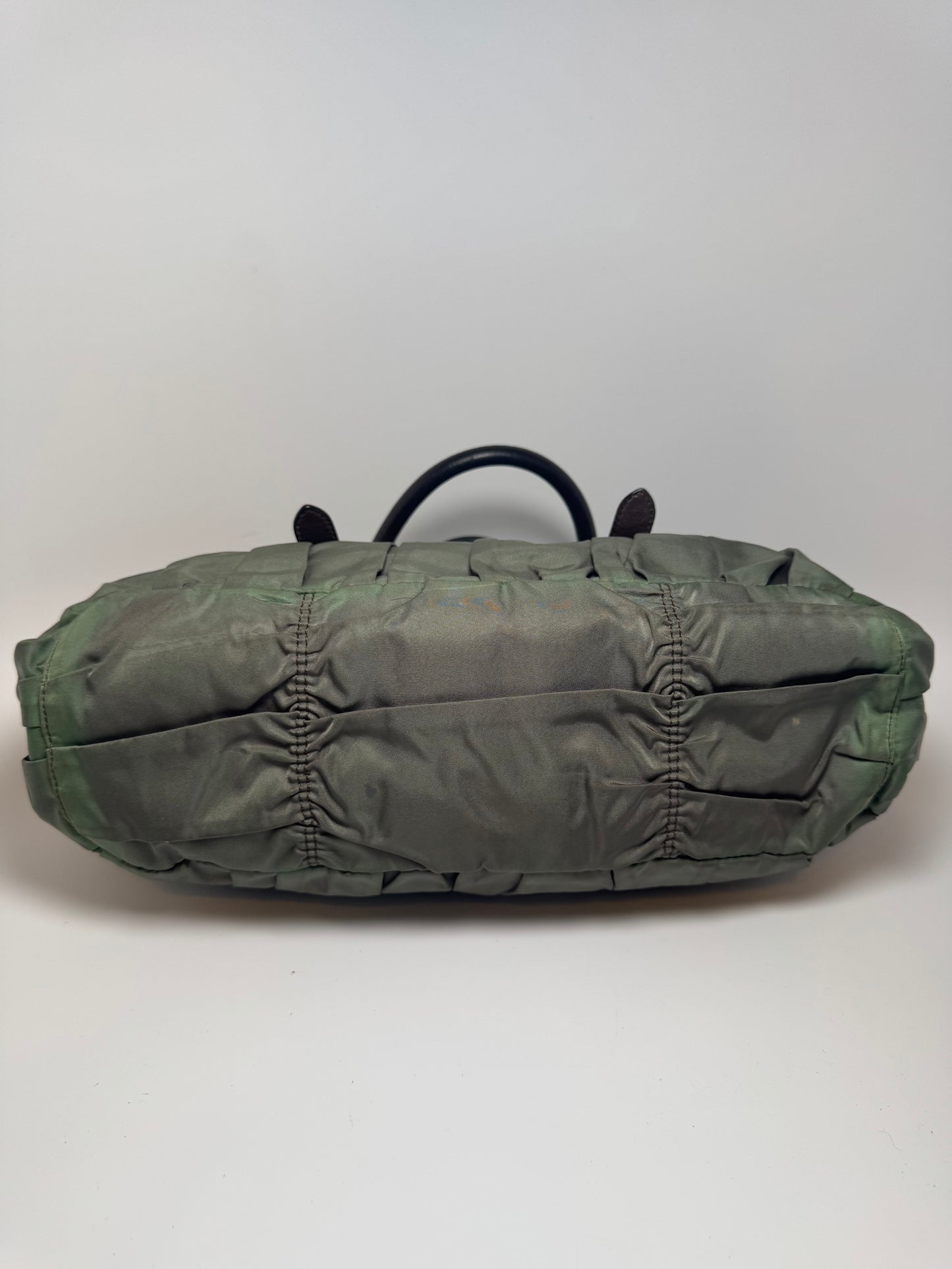 Prada Tessuto Gaufre Olive Green & Brown Leather Satchel/Crossbody