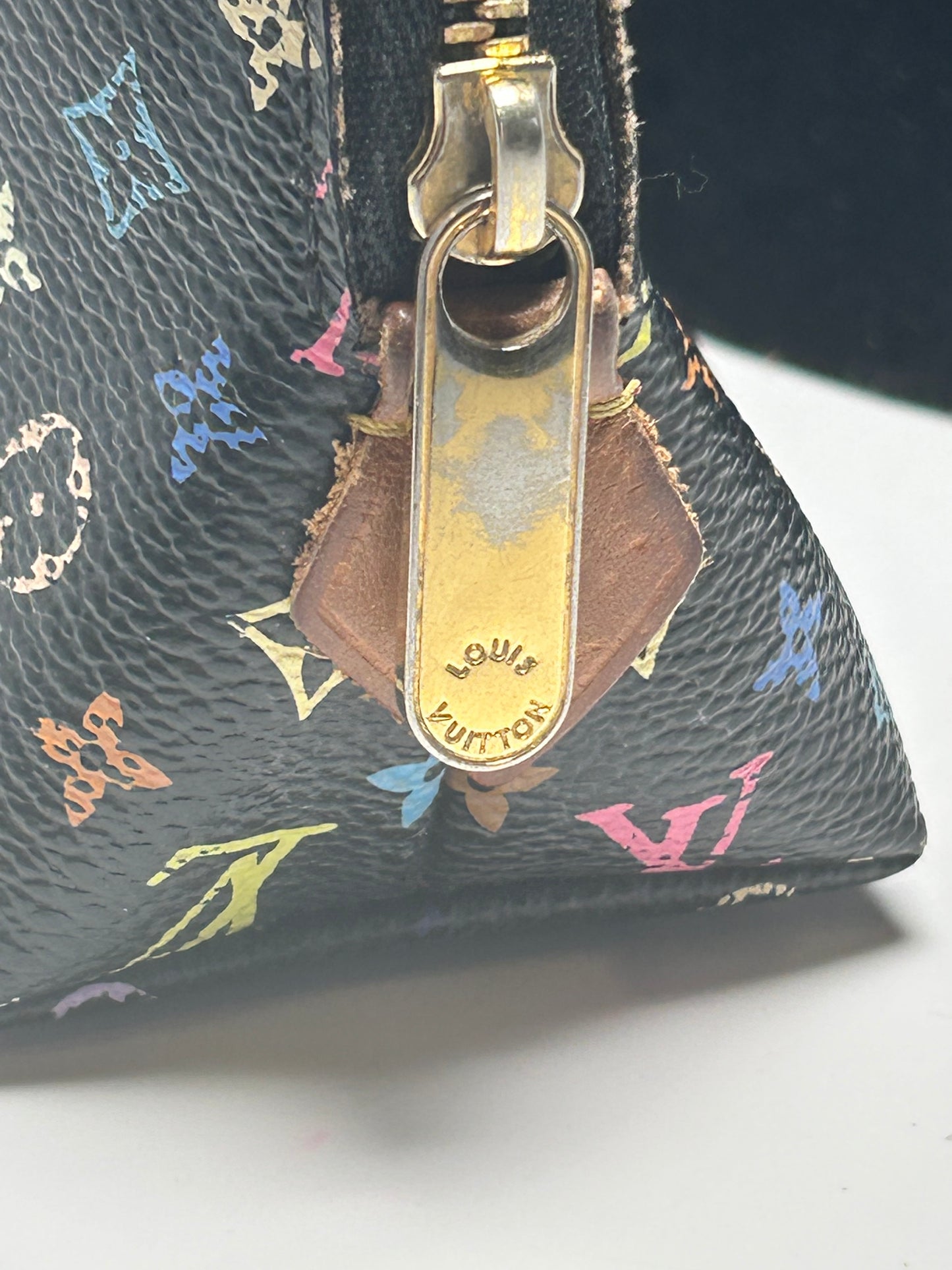 Louis Vuitton Takashi Murakami Black Multicolore Monogram Cosmetic Pouch w/Hot Pink Interior