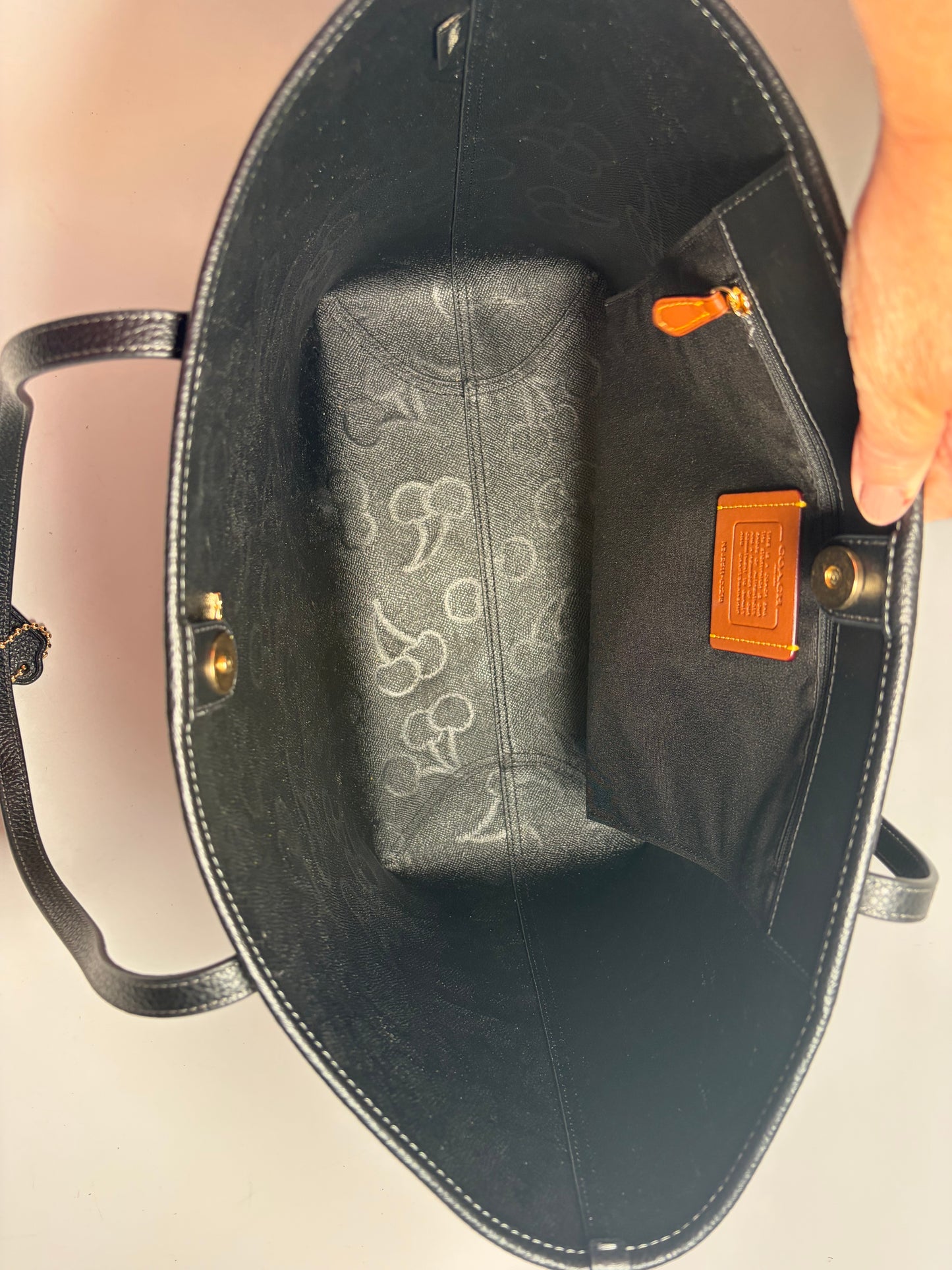 Coach City Tote Black Leather & Red Glitter Cherried