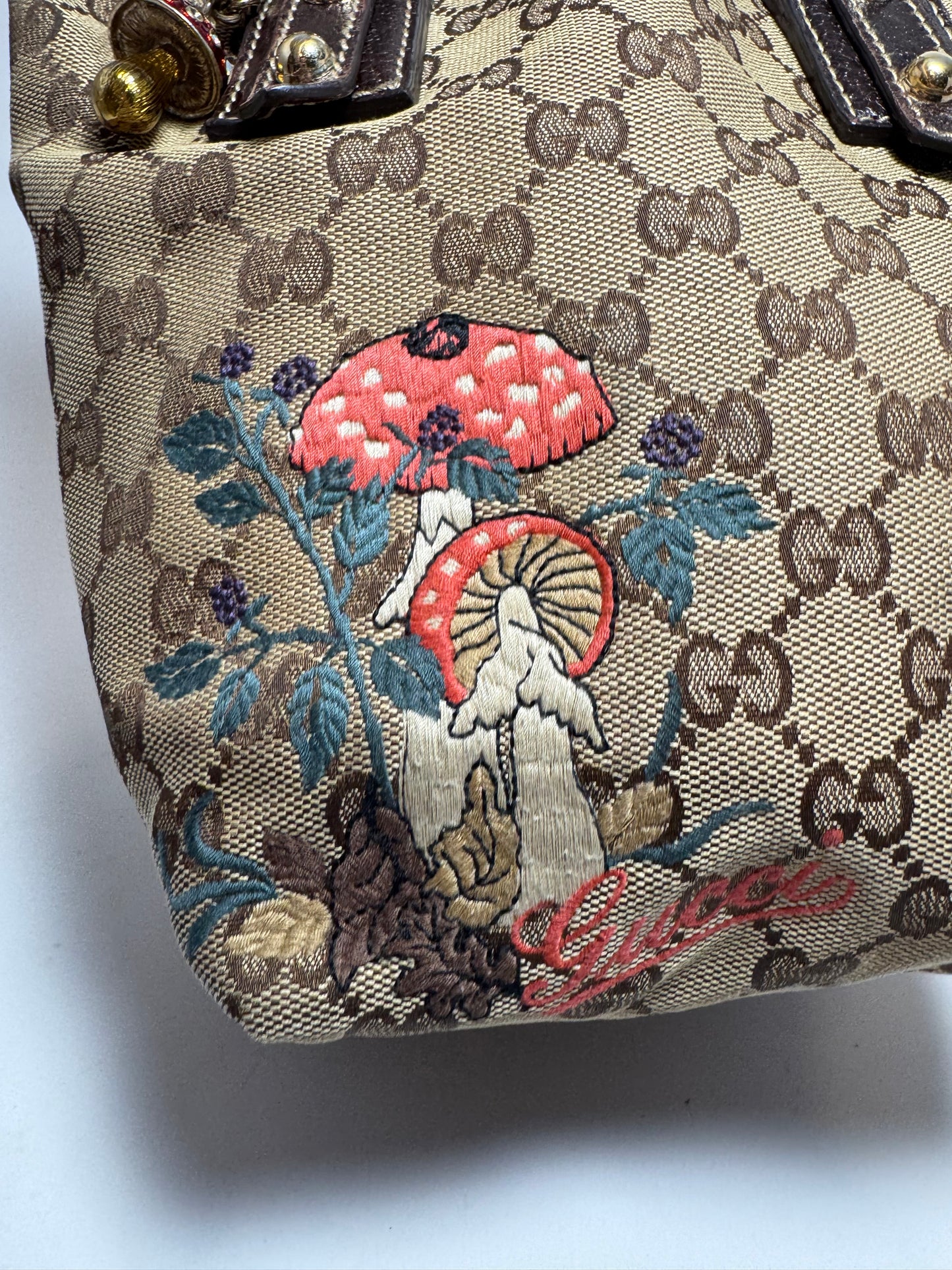 Gucci GG Canvas Mushrooms Tote Embroidered Bag
