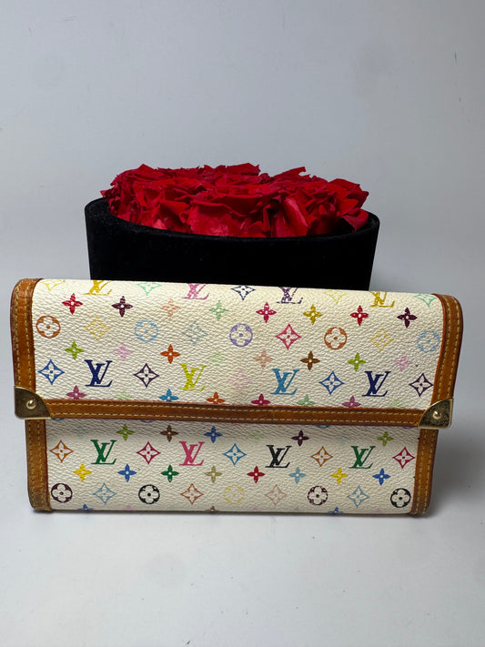 Louis Vuitton Porte Tressor Trifold White Multicolor Monogram Wallet