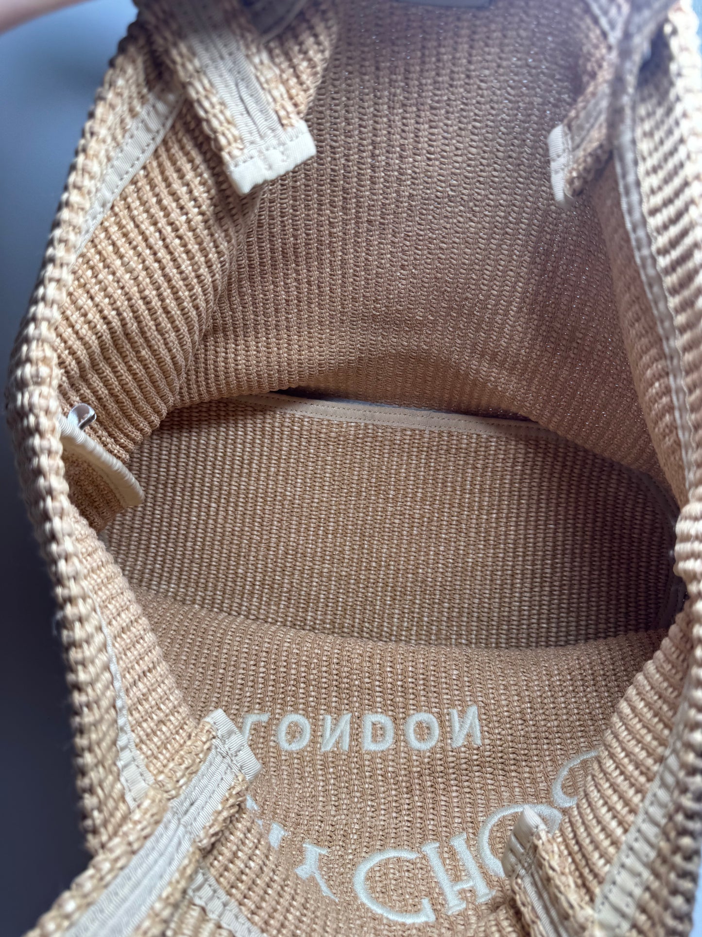 Jimmy Choo Natural Raffia E/W (East West) Tote Nag in Natural/Latte