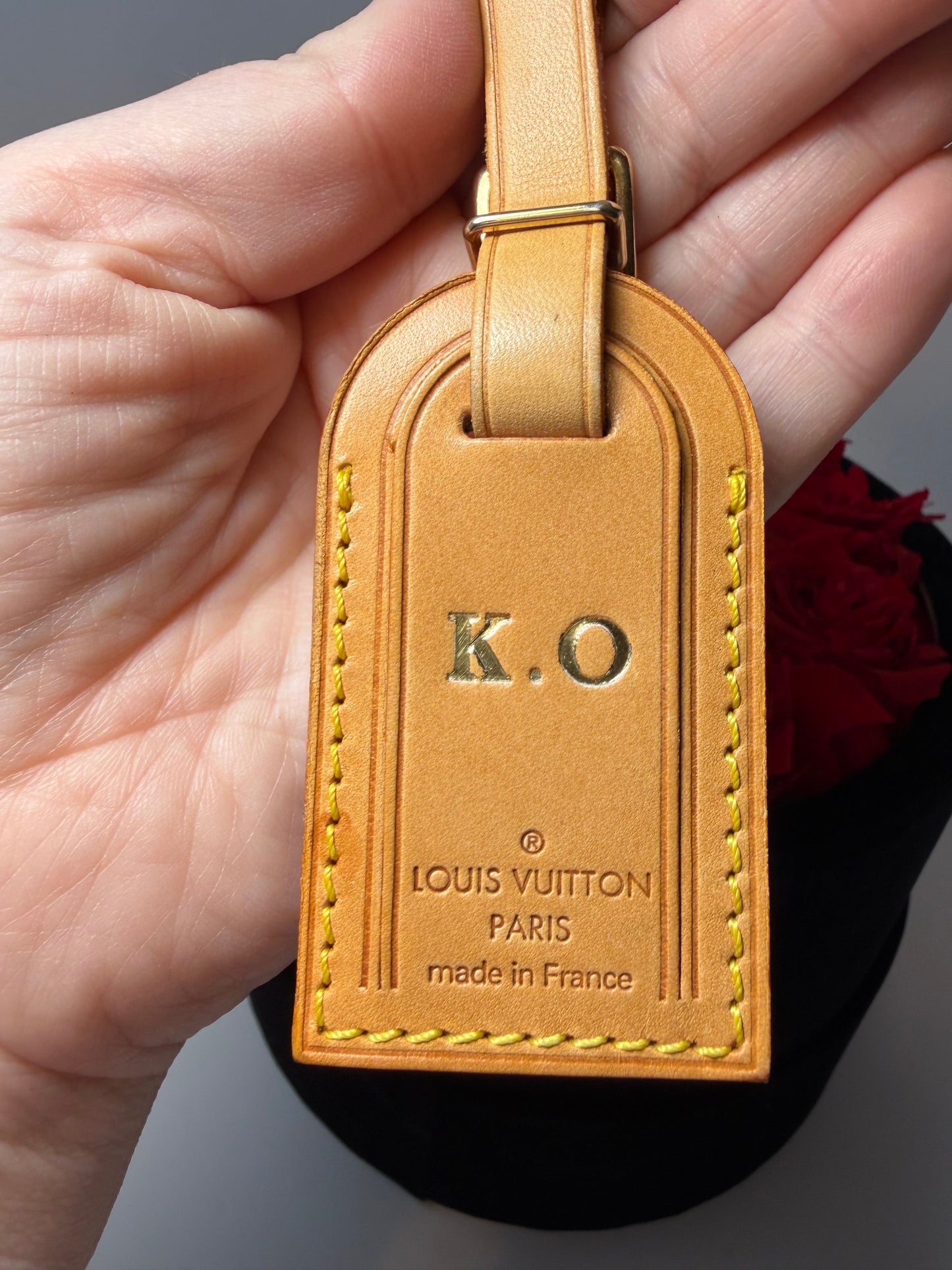 Louis Vuitton Vachetta Leather Luggage Tag Hot Stamped K.O.