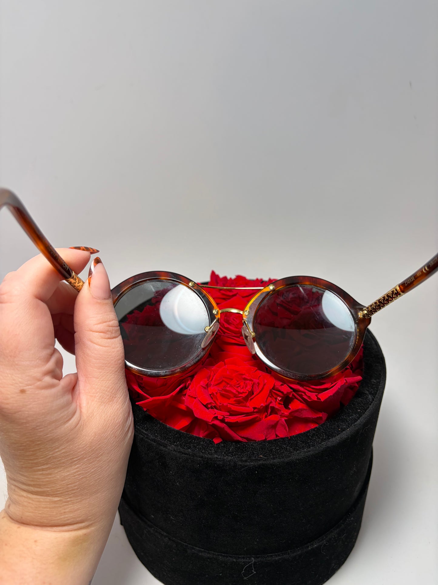 Louis Vuitton Brown Tortoise Round Sunglasses with Gold Monogram Details