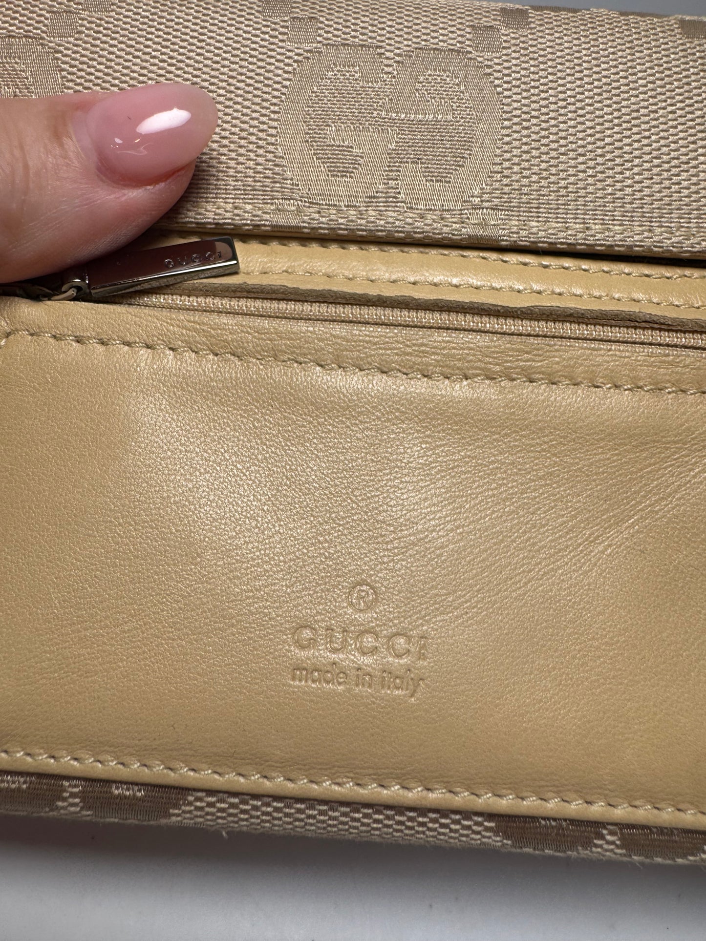 Gucci Beige Macro GG Canvas & Leather Trifold Wallet