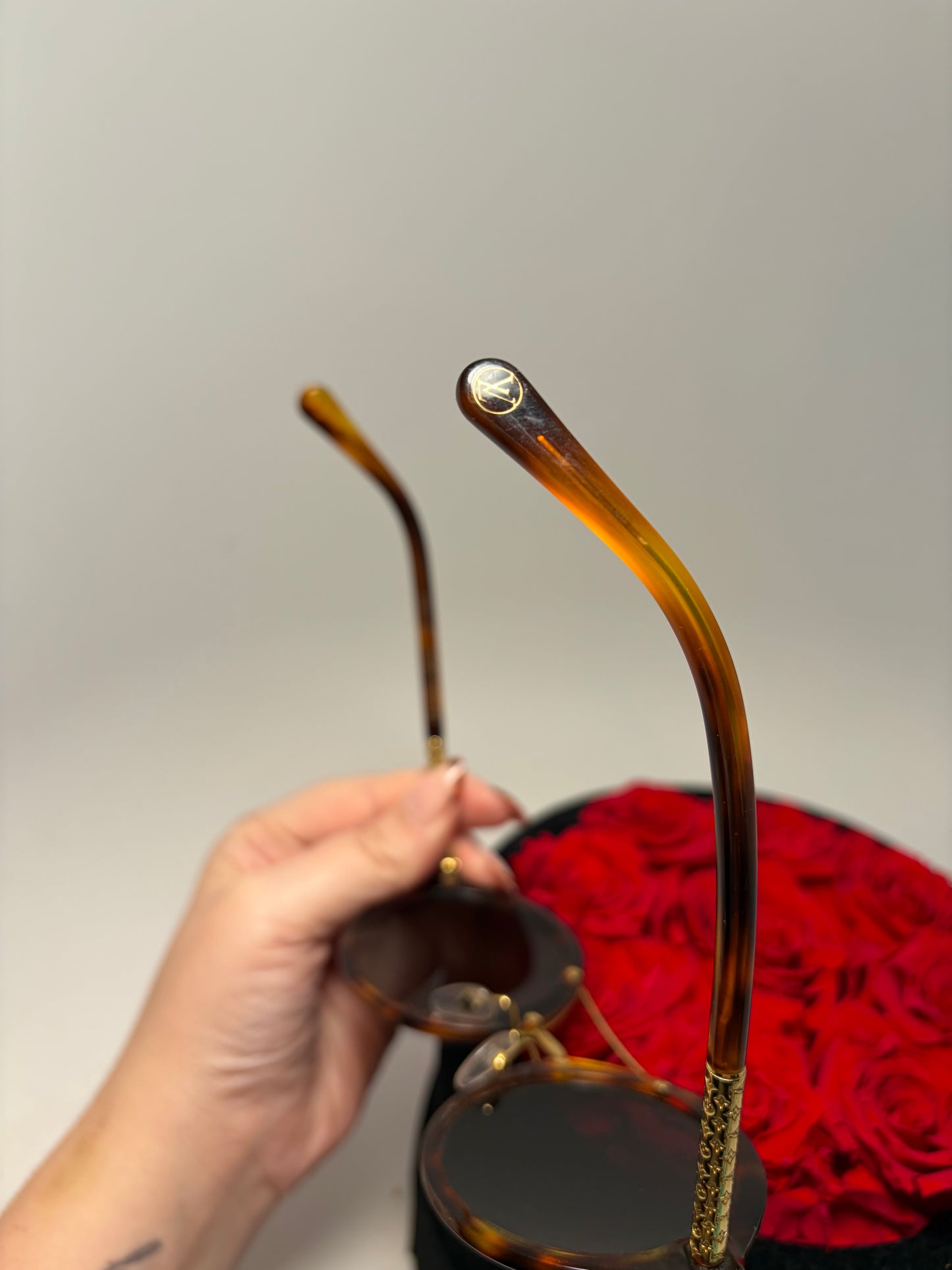 Louis Vuitton Brown Tortoise Round Sunglasses with Gold Monogram Details
