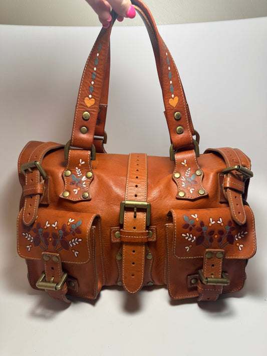 Mulberry Hand Painted Roxanne Leather Satchel Floral