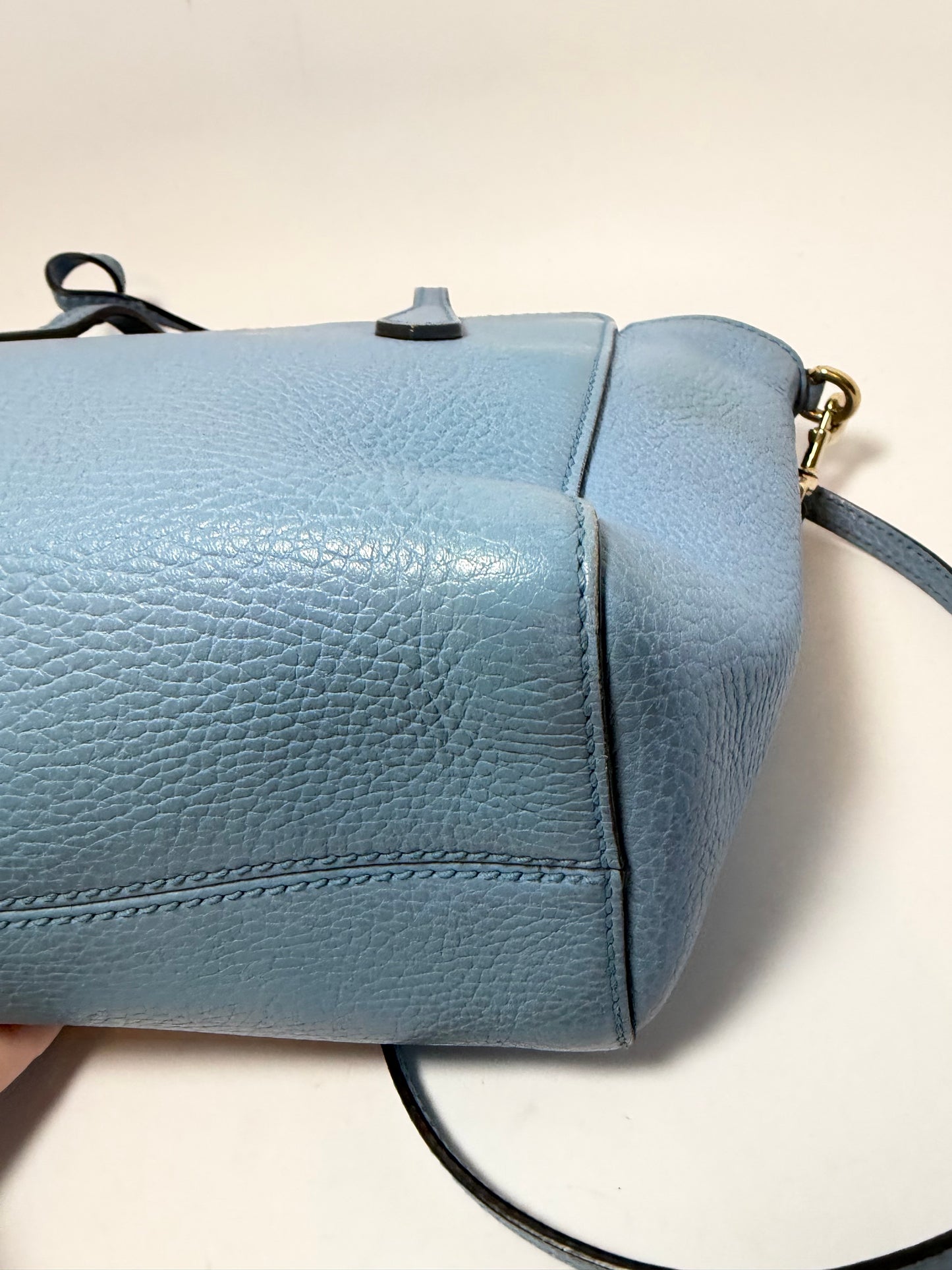 Gucci Mini Swing Tote Baby Blue Pebble Leather w/Crossbody Strap