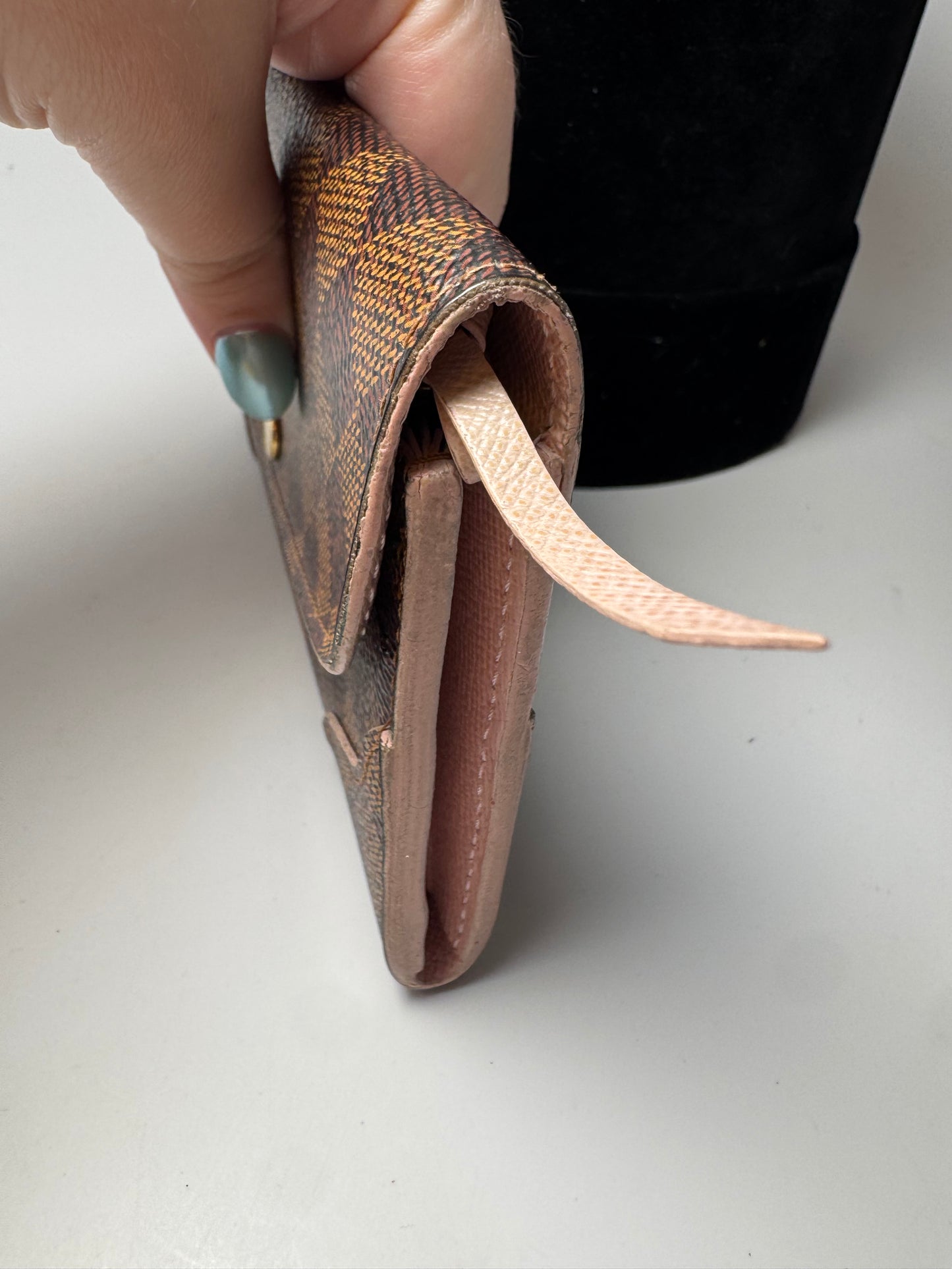 Louis Vuitton Damier Ebene Caissa Wallet w/Ballerine Pink Interior