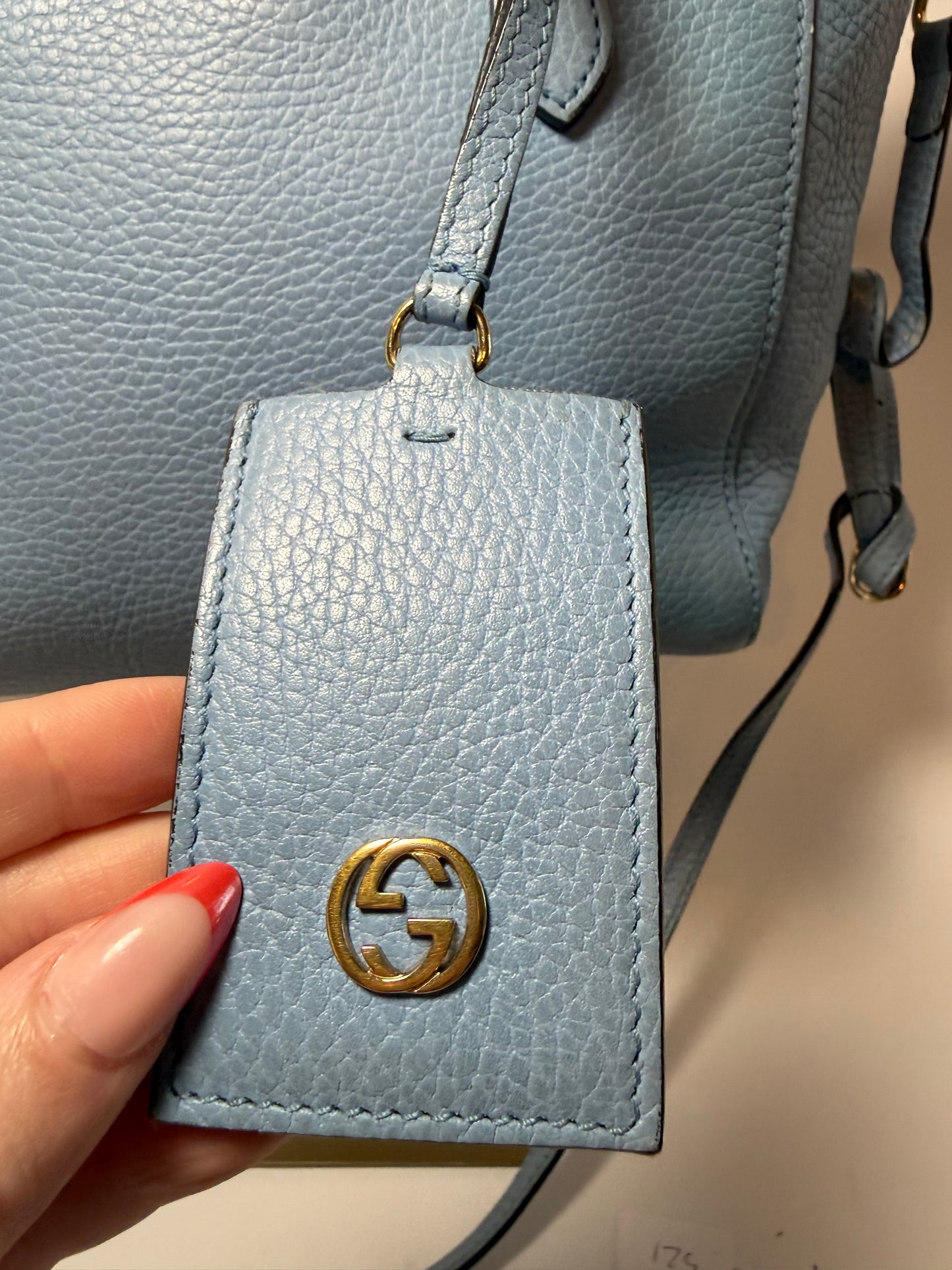 Gucci Mini Swing Tote Baby Blue Pebble Leather w/Crossbody Strap