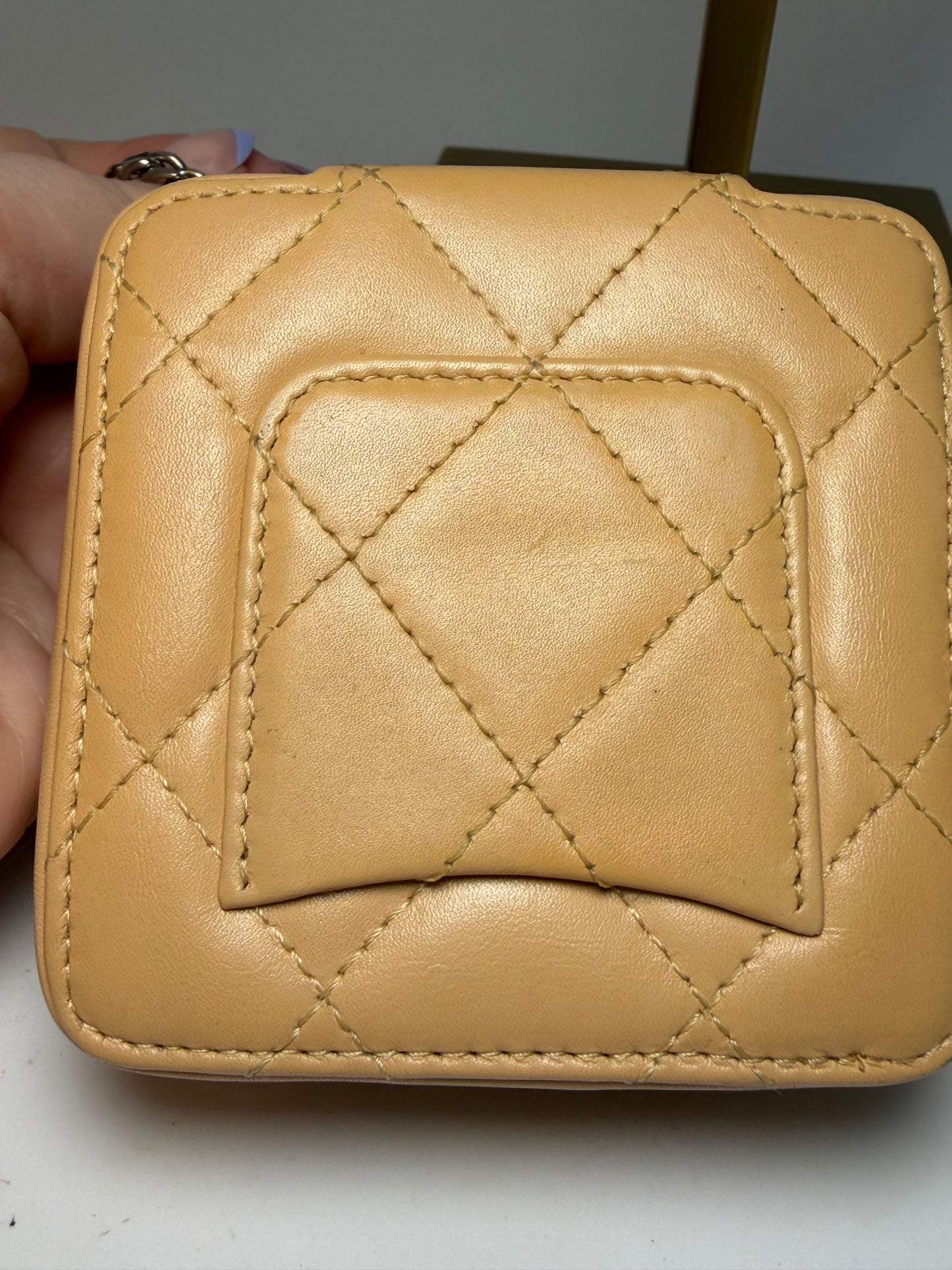 Chanel Beige Cambon Quilted Coin Purse/Mini Cosmetic Case with mirror & COA