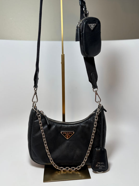 Prada Re-Edition 2005 Soft Padded Black Nappa (Lambskin) Leather Crossbody/Shoulder Bag