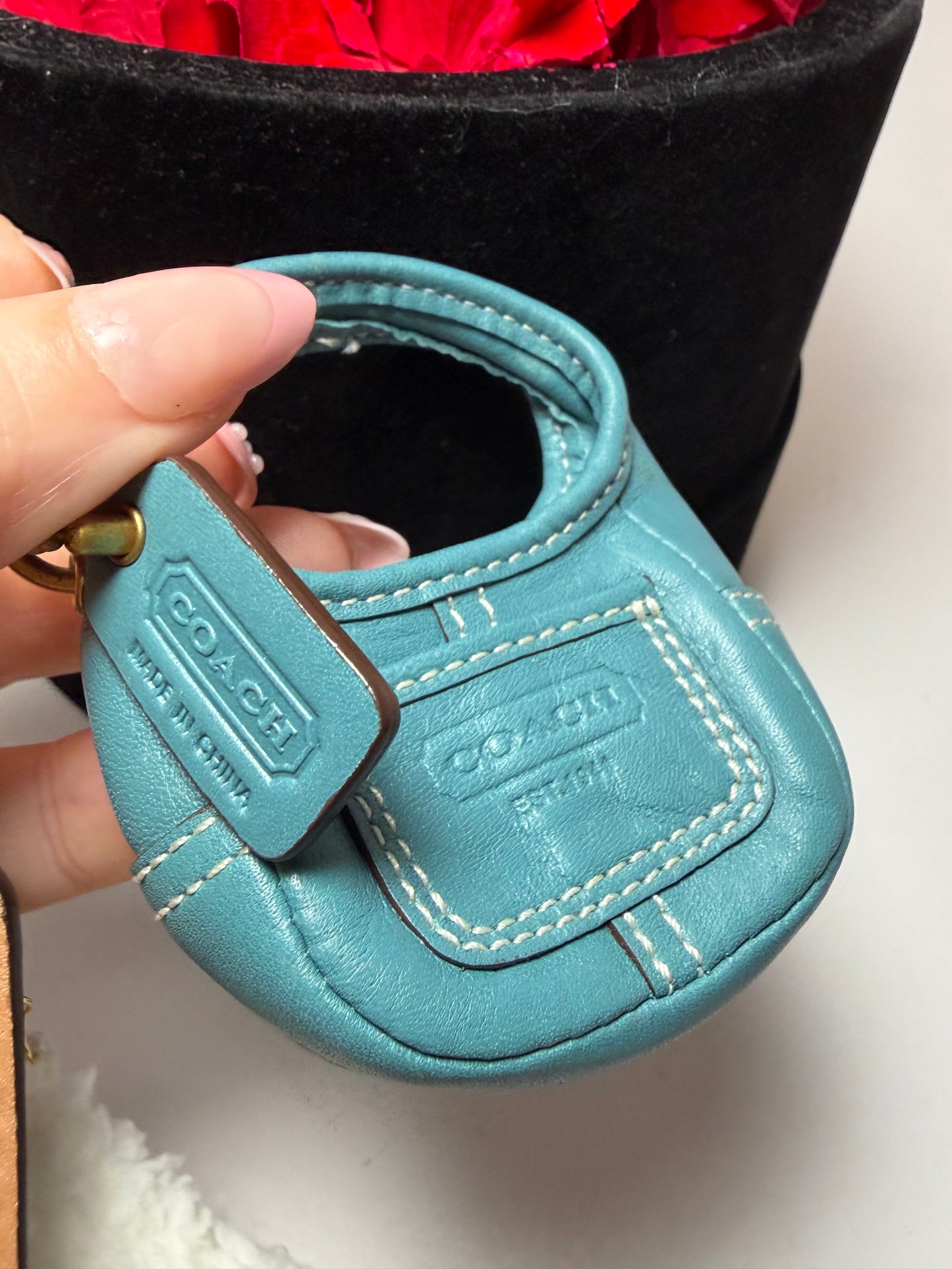 Vintage Coach Mini Hobo Ergo Key Ring/Bag Charm Blue Leather Mini Bag