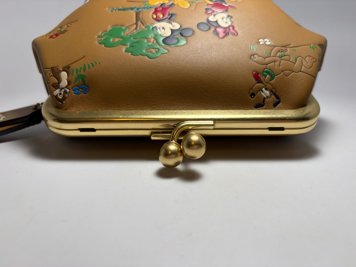 Coach x Disney Mickey & Friends Honey Brown Kiss Lock Crossbody NWT