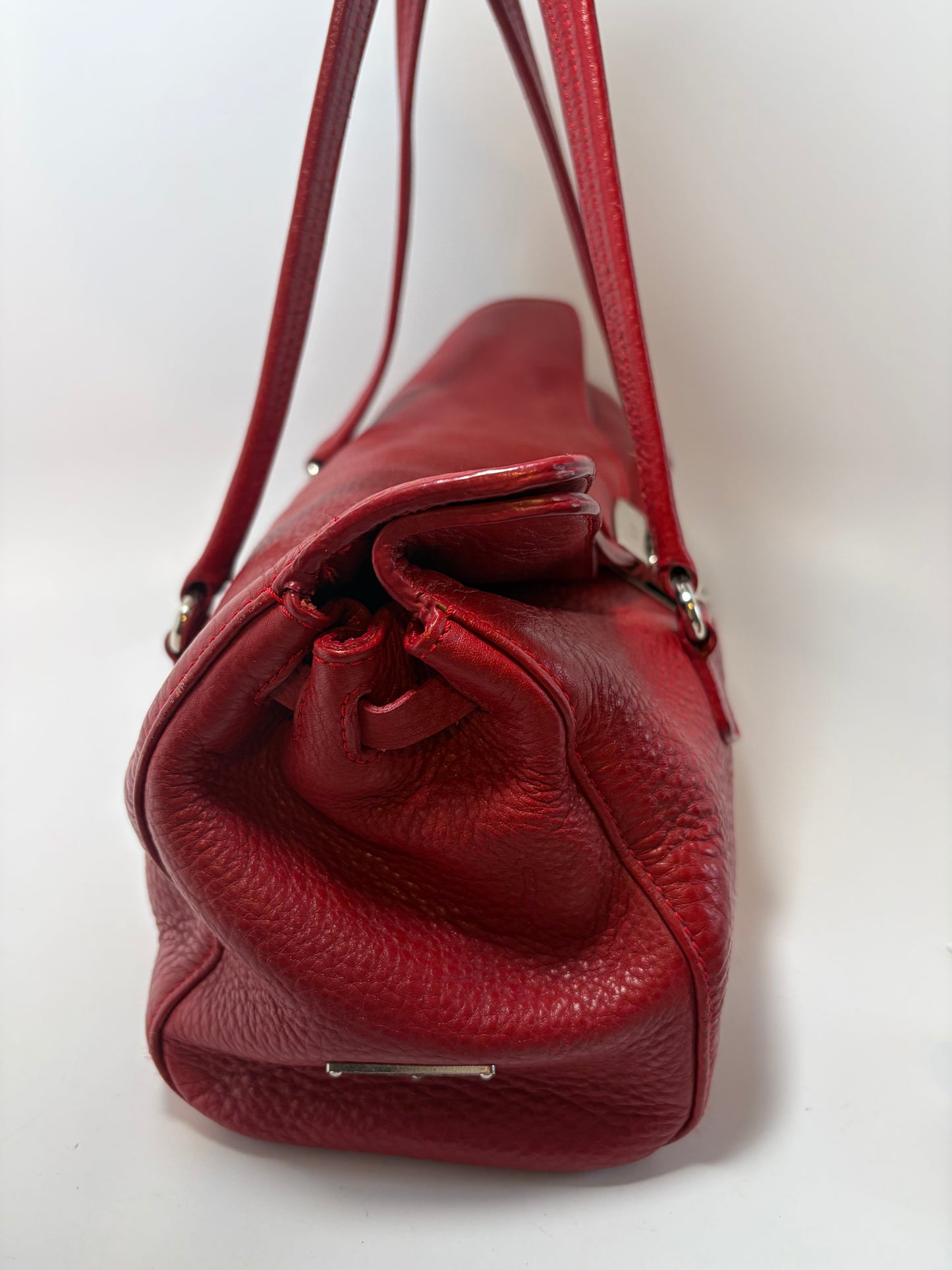 Prada Vitello Easy Rosso Red Leather East West Shoulder Bag