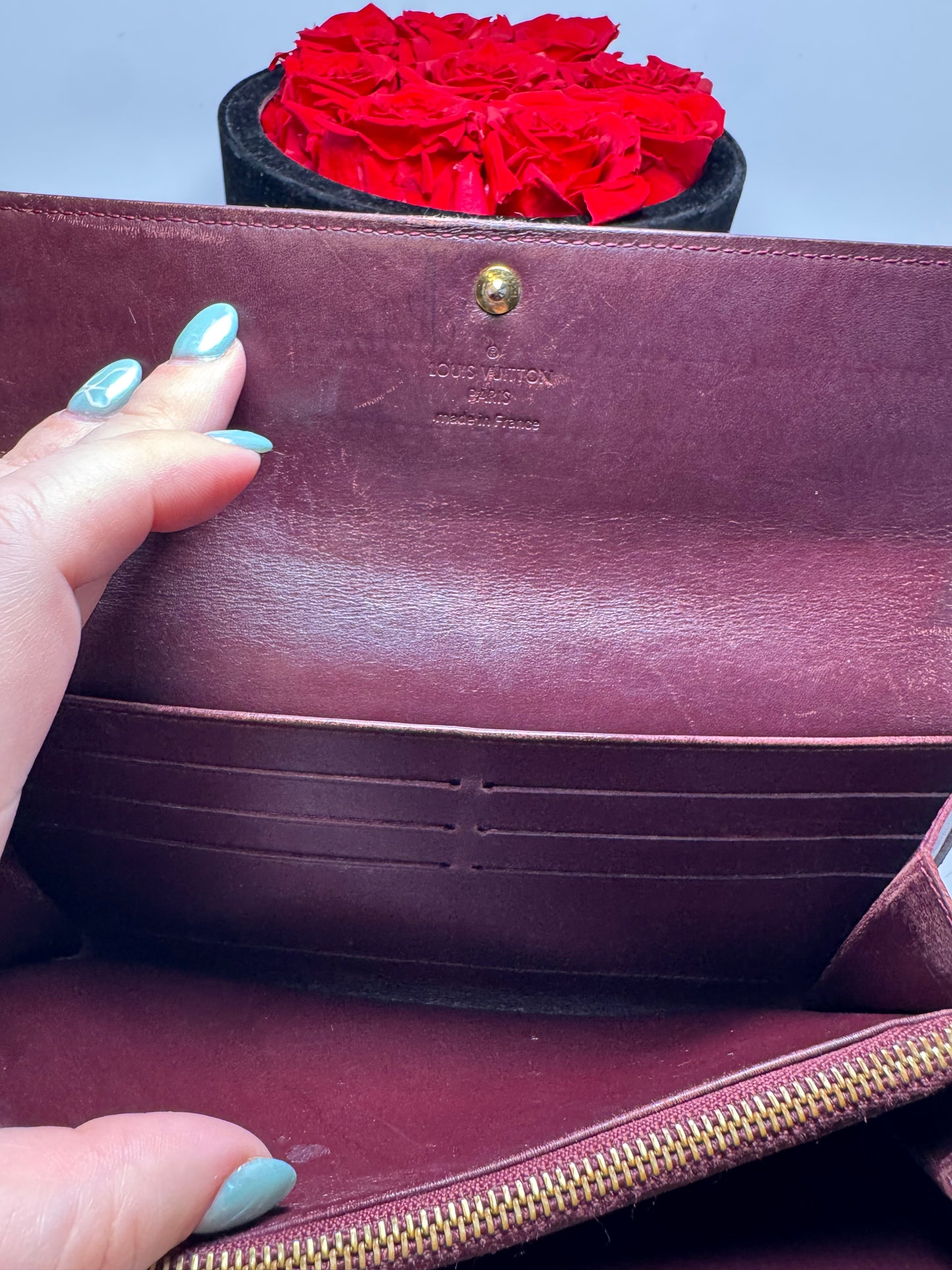Louis Vuitton Sarah Vernis Leather Burgundy Wallet- Fair Condition
