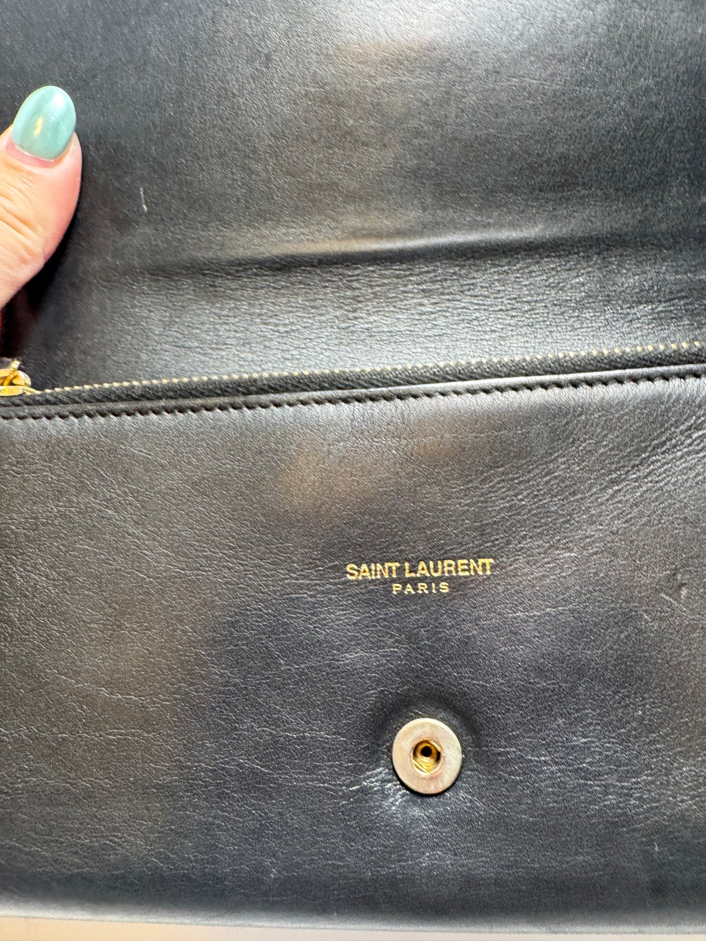 Yves Saint Laurent Black Leather Clutch w/Gold