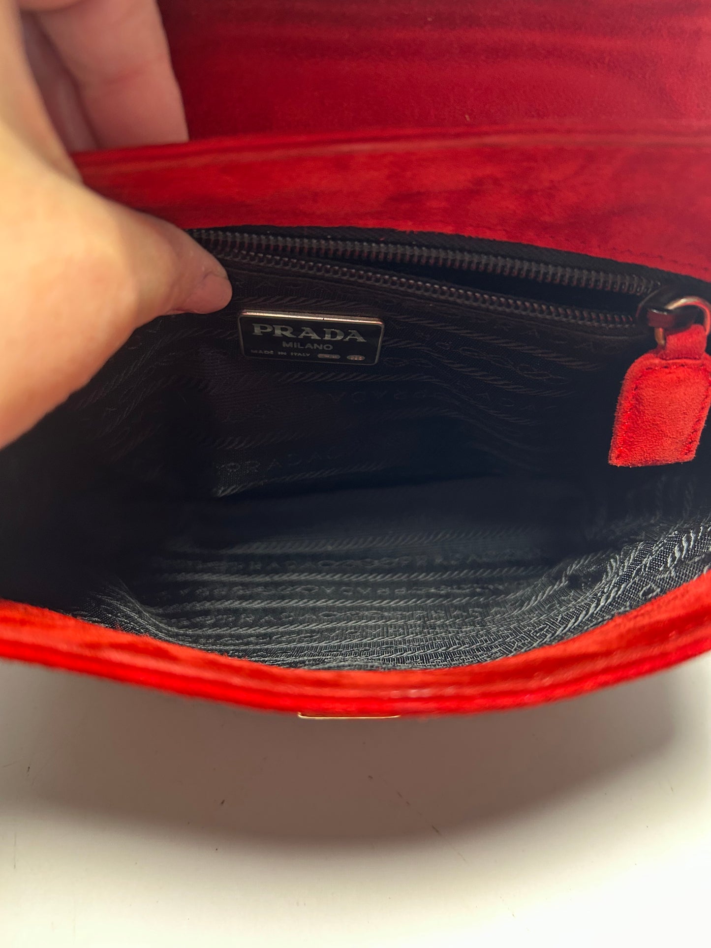 Prada Red Suede Chain Shoulder Bag