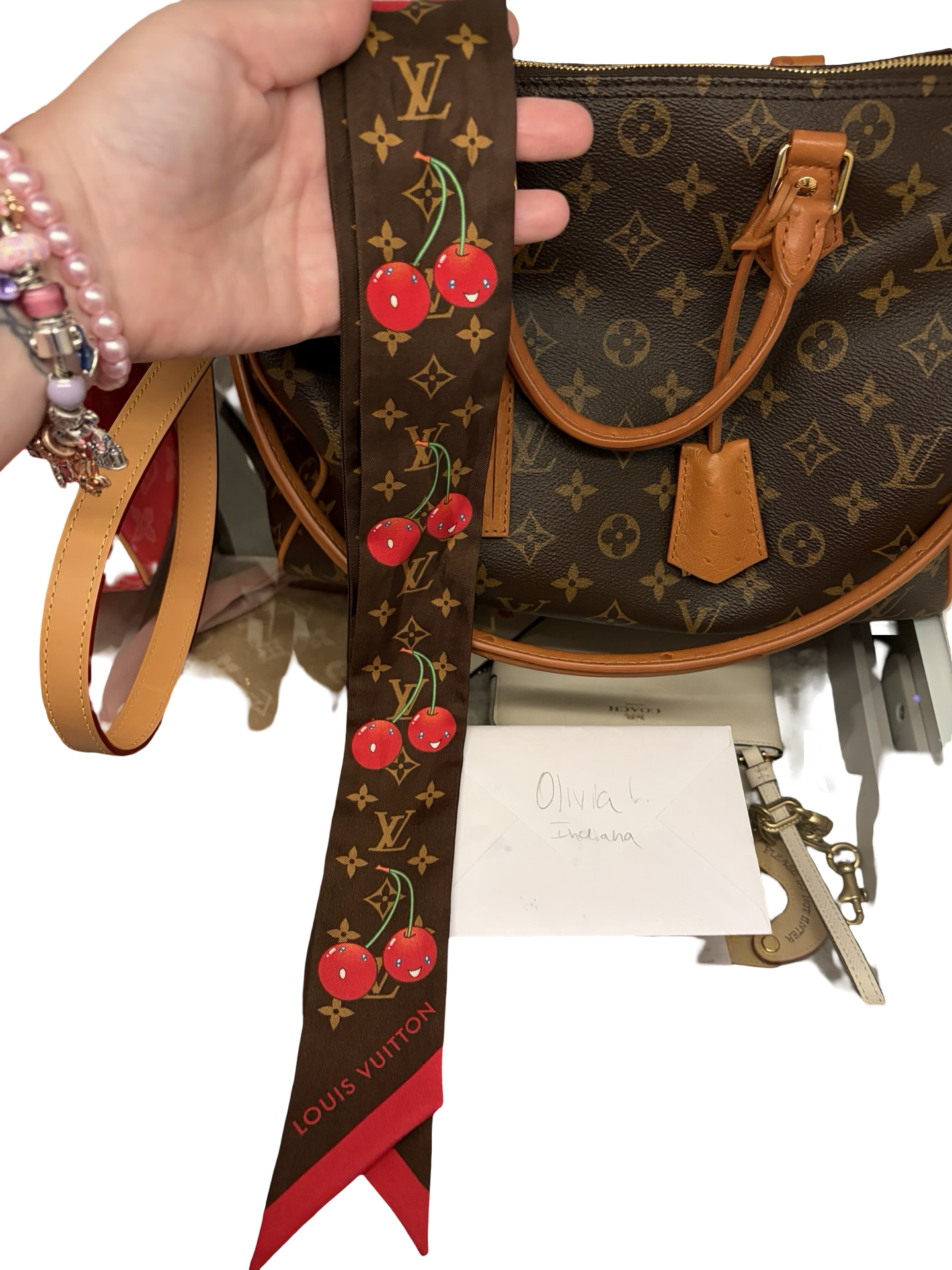 Louis Vuitton Murakami Cherry BB Bandeau Scarf w/COA