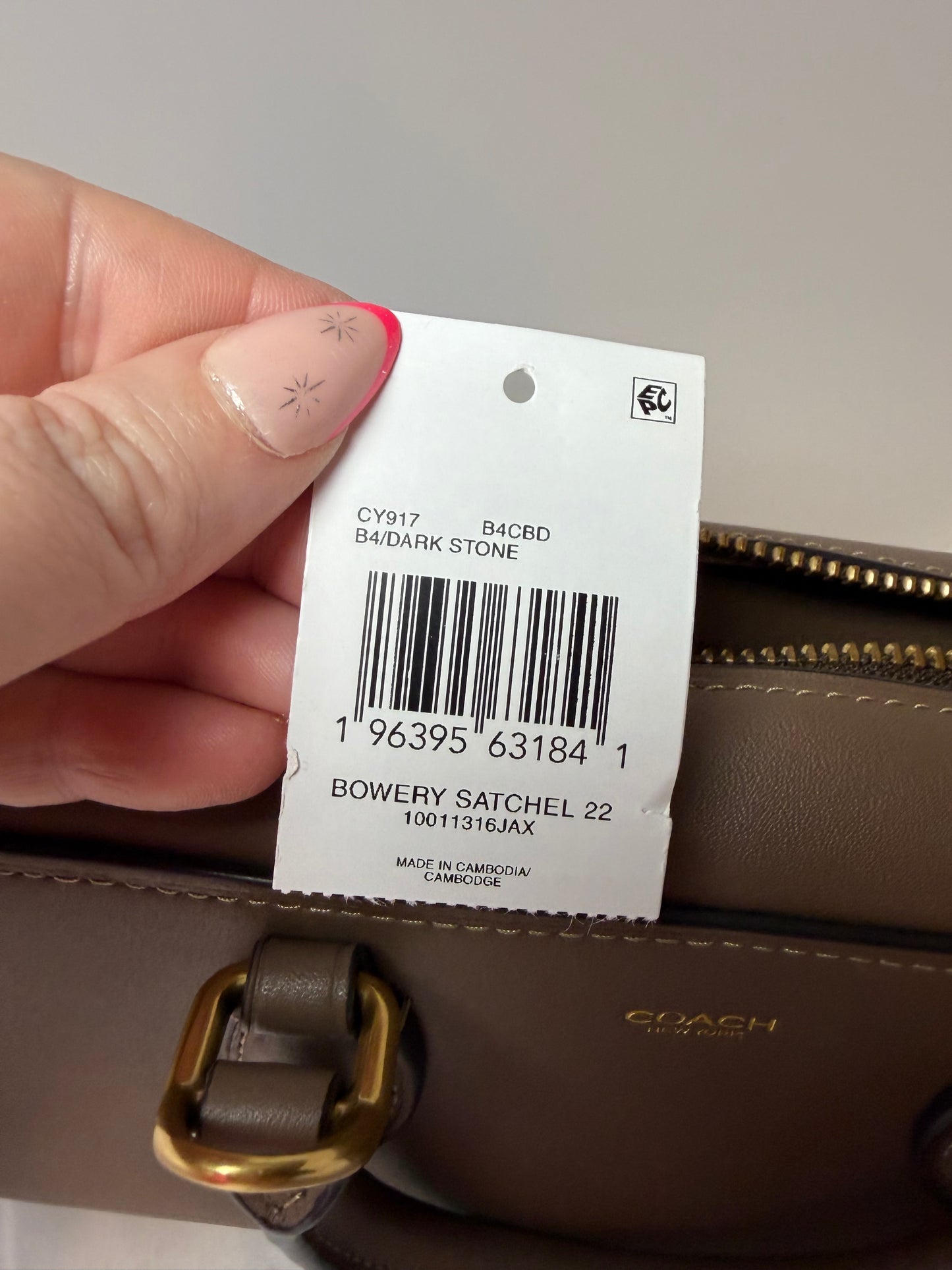 Coach Bowery 22 Satchel in Dark Stone NWT