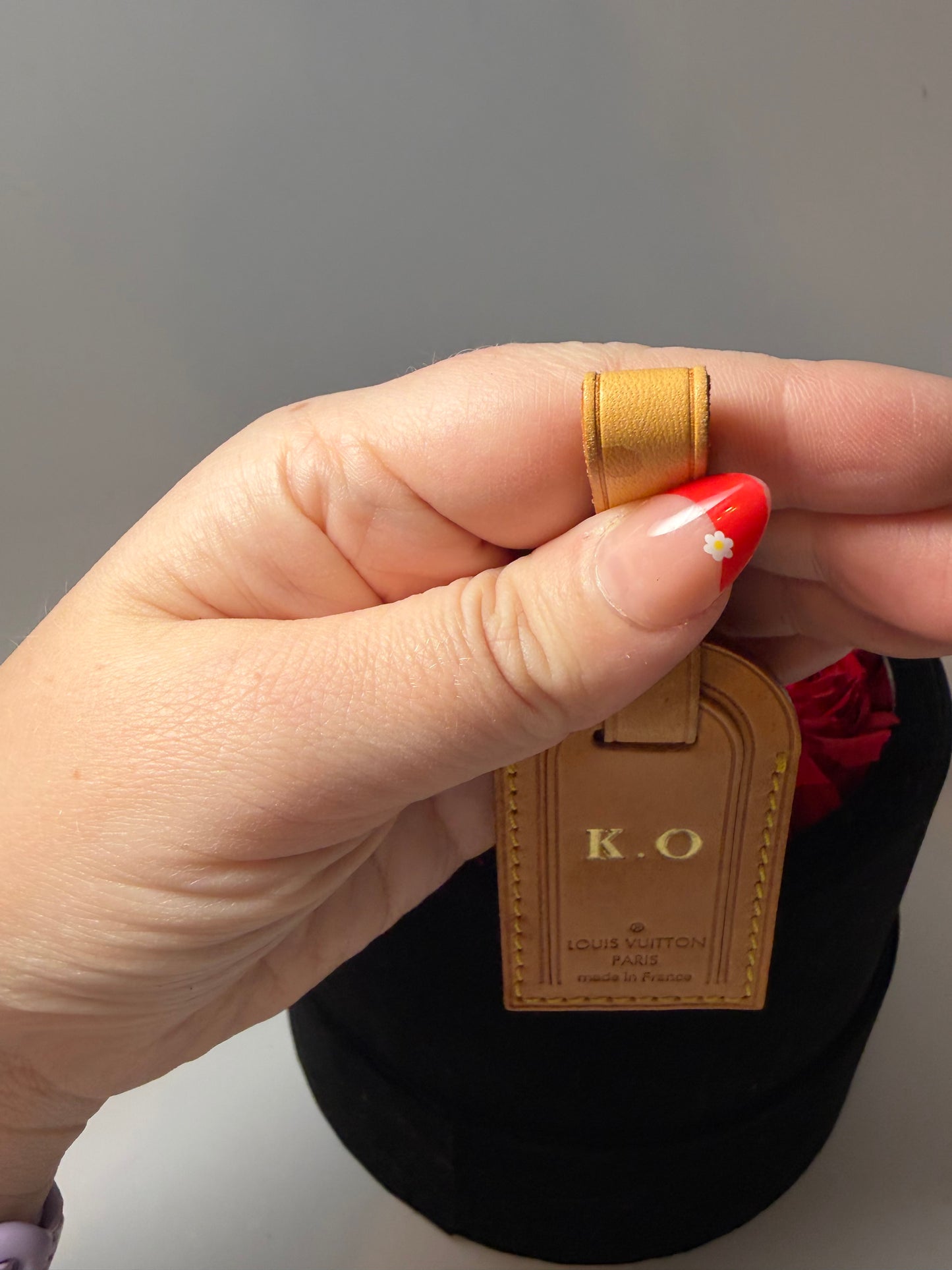 Louis Vuitton Vachetta Leather Luggage Tag Hot Stamped K.O.