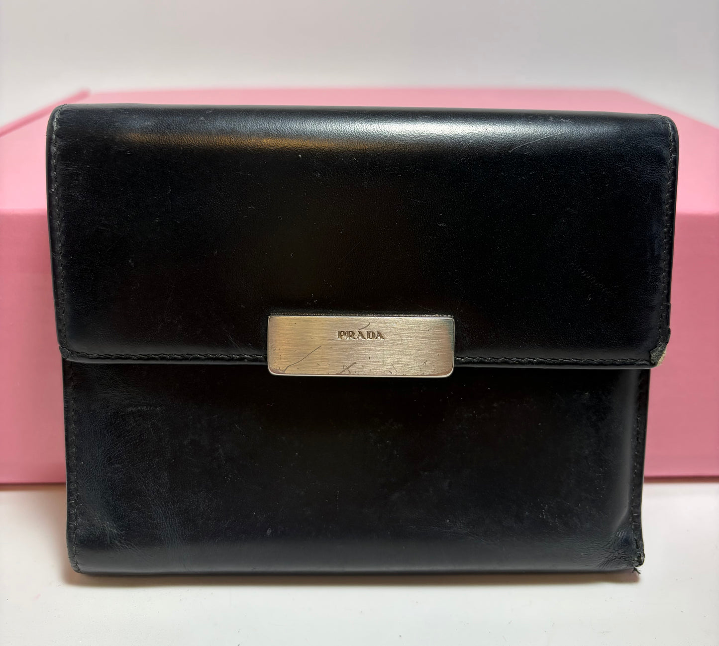 Prada Black Leather Trifold Wallet