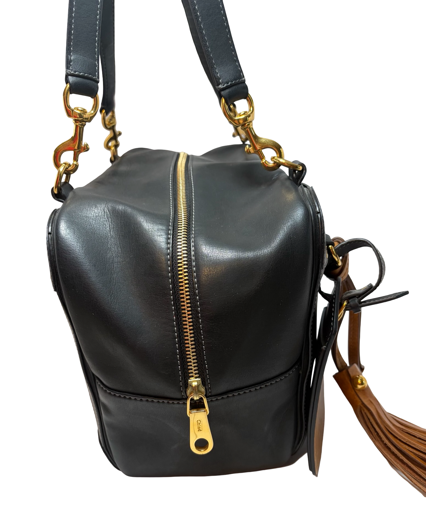 Chloé Eden Black Leather Shoulder Bag w/Large Brown Tag