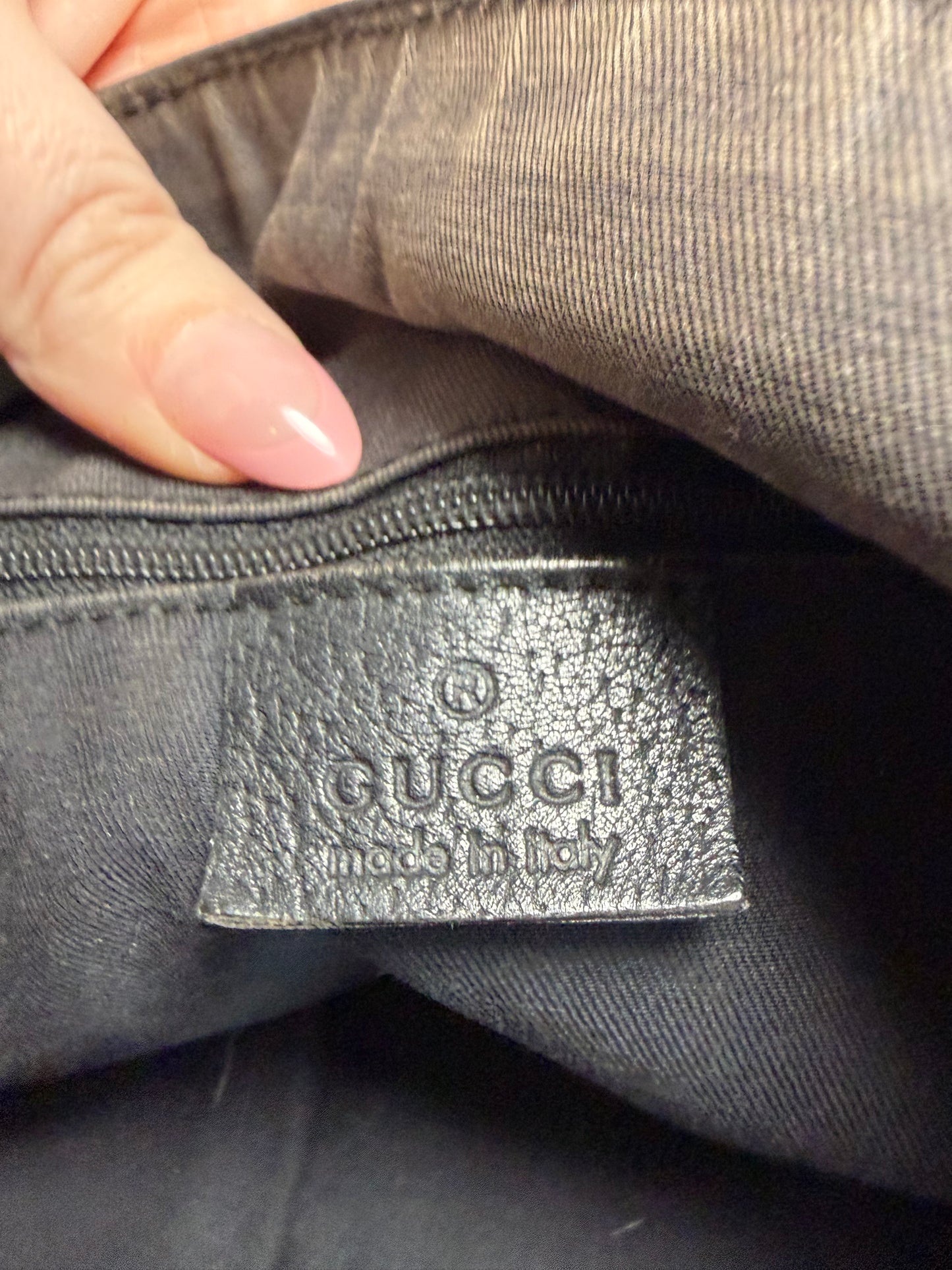 Gucci Abbey Tote Black GG Monogram Canvas & Leather comes with certificate of authenticity from Entrupy