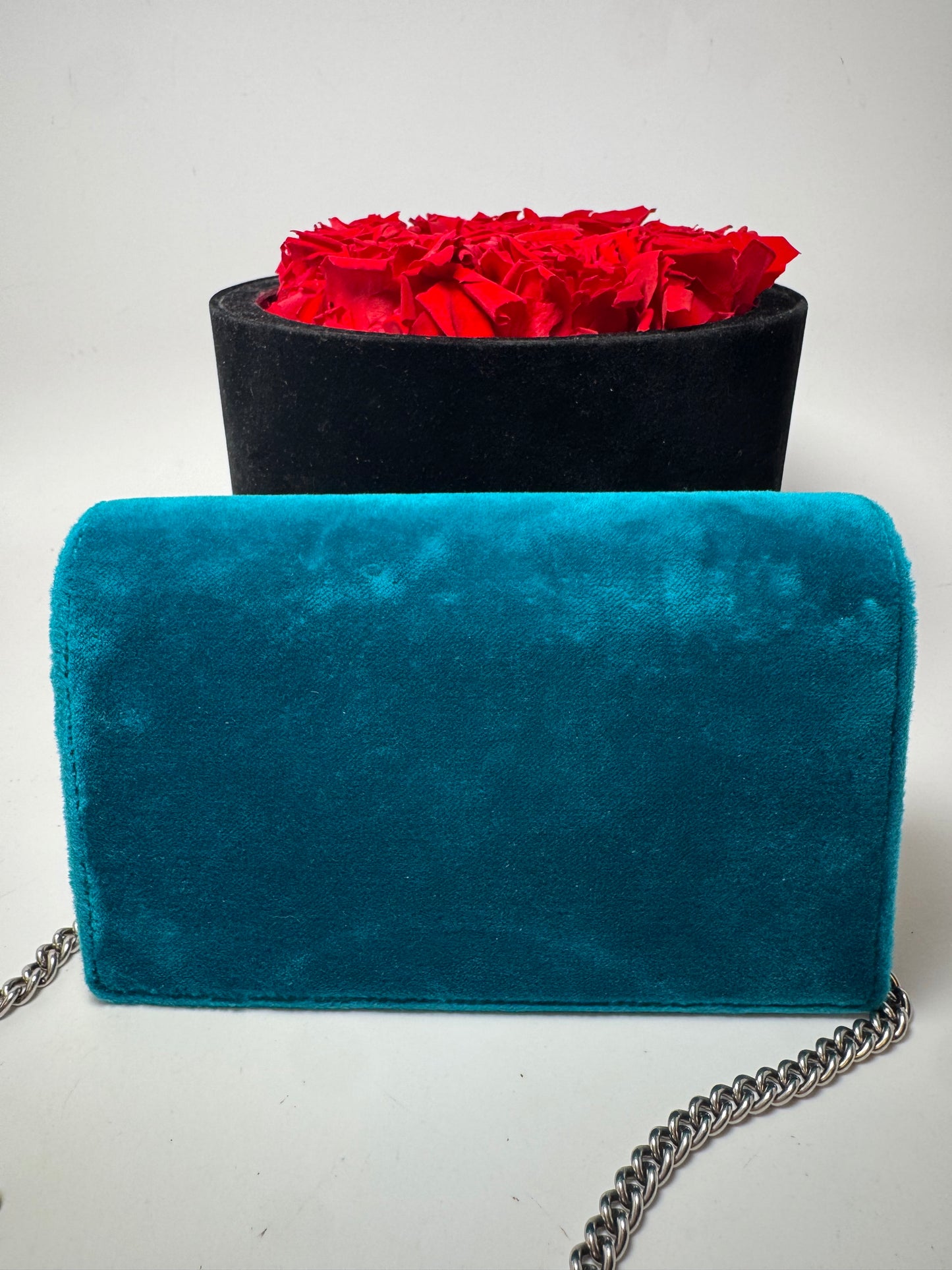 Gucci Velvet Super Mini Dionysus Shoulder Bag Pavone Cyan