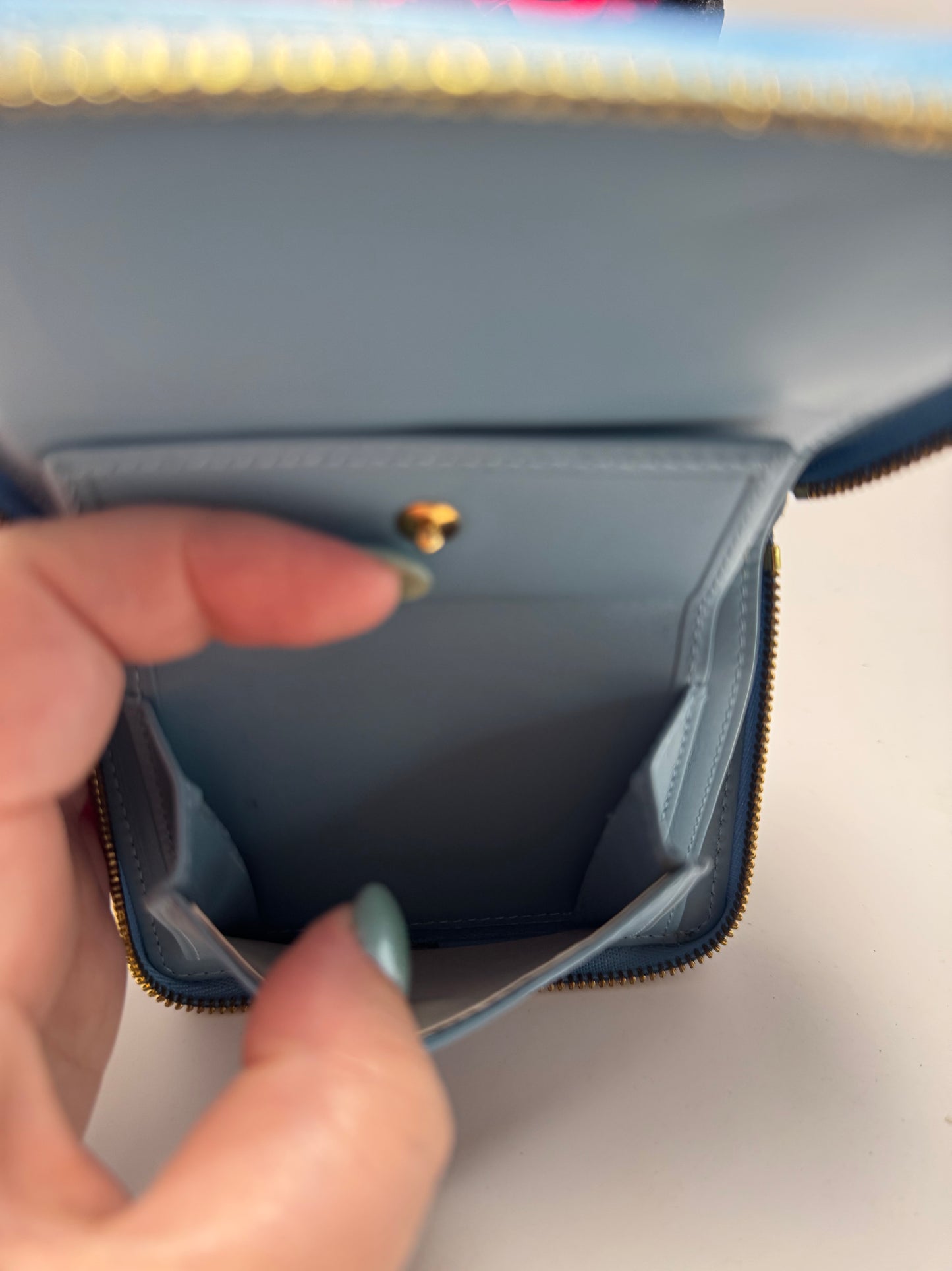 Louis Vuitton Green Vernis Zippy Compact Wallet W/ Blue Leather Interior