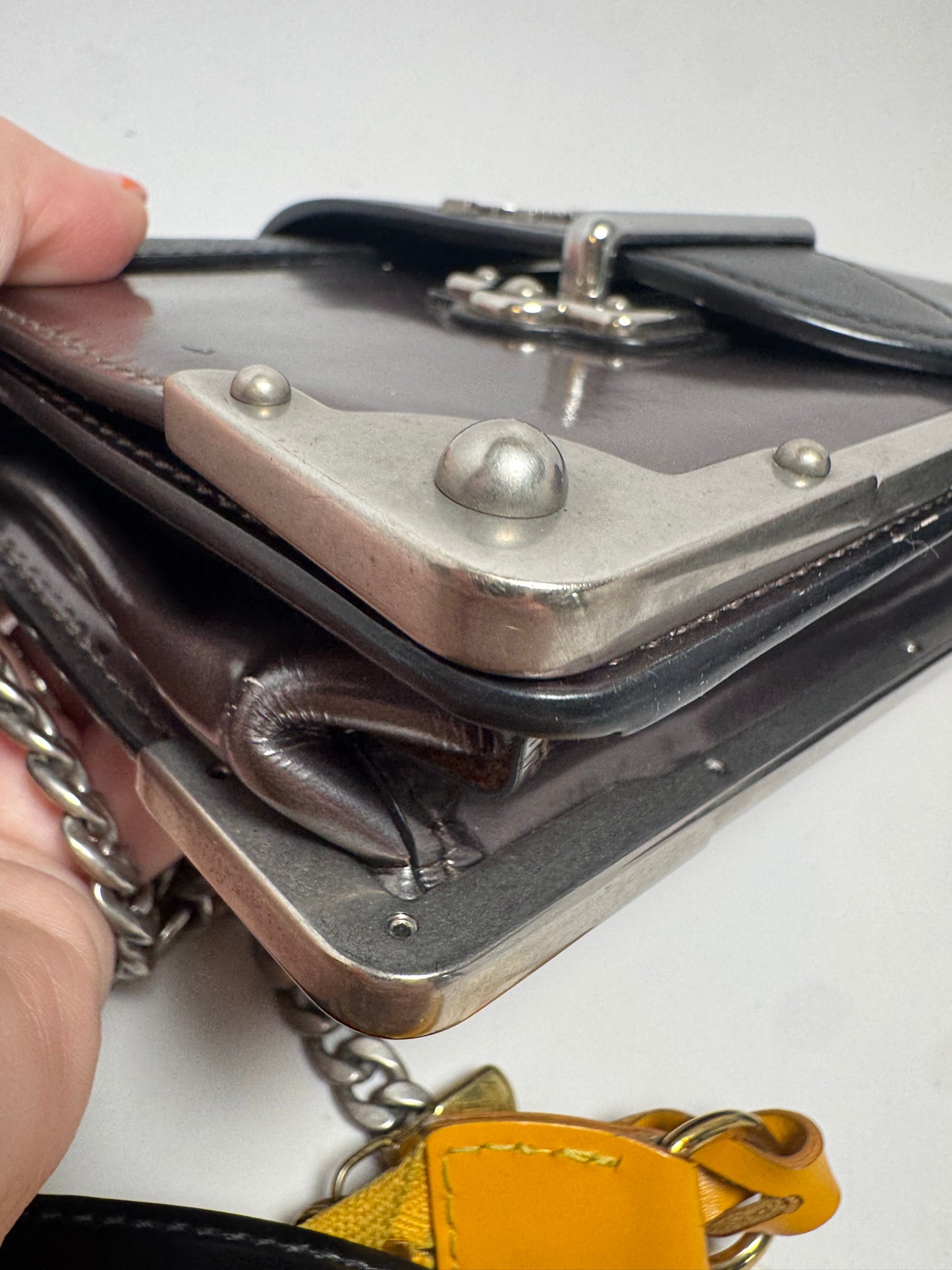 Prada Metallic Vitello Saffiano Cahier Bag Ferro Black Crossbody