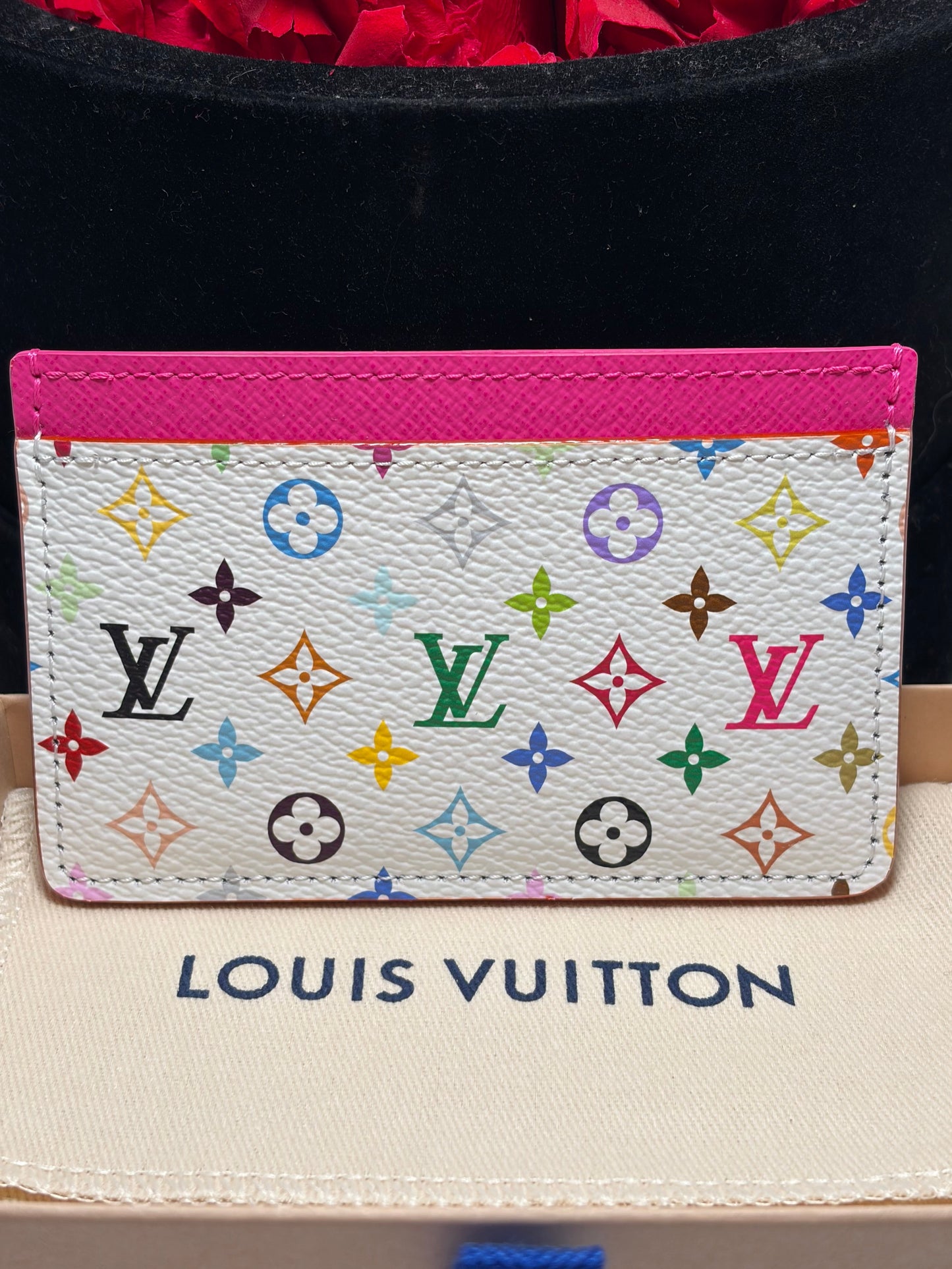 Louis Vuitton LV x TM White Multicolor & Hot Pink Card Case Murakami NWT