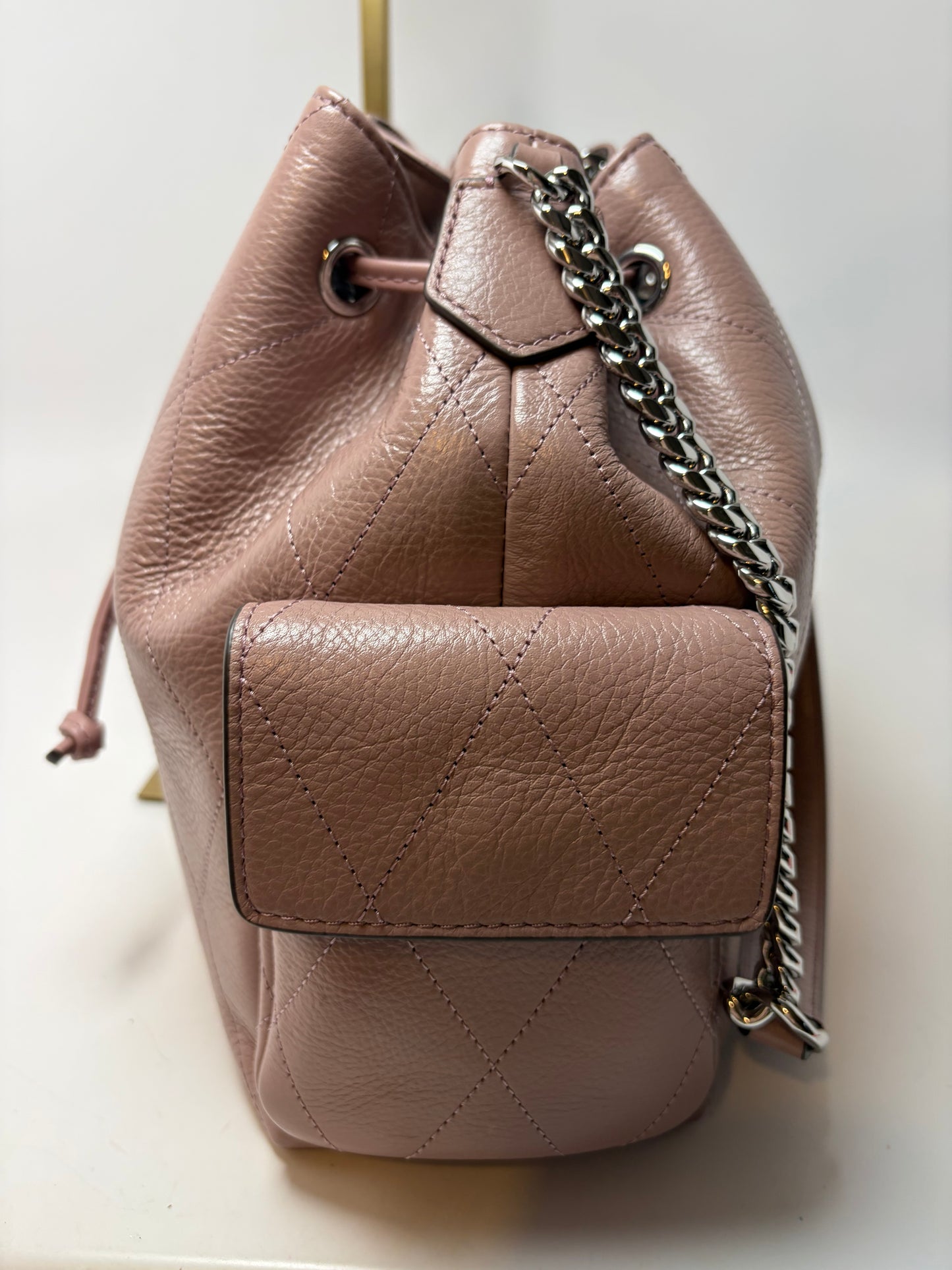 Tory Burch Quilted Small Charlie Drawstring Shoulder Bag/Crossbody in Mauve NWT & Dust Bag