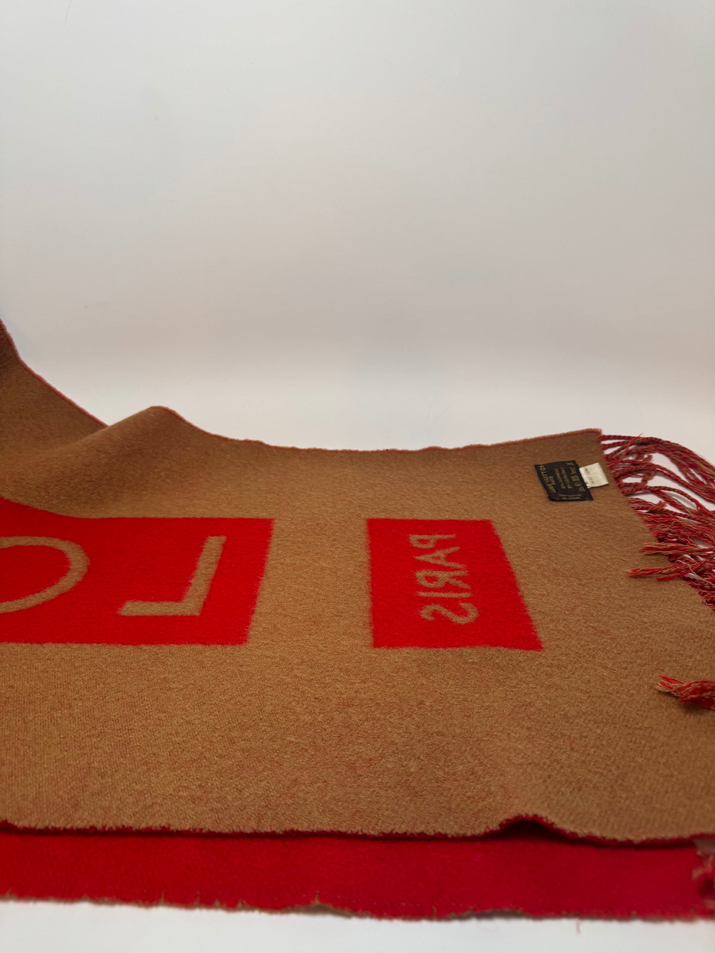 Louis Vuitton Red & Camel Double-Sided 100% Cashmere Winter Scarf Luxury Fashion