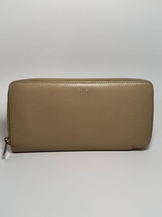 Celine Portefeuille Zip Around Taupe Pebbled Leather Wallet Luxury Wallet