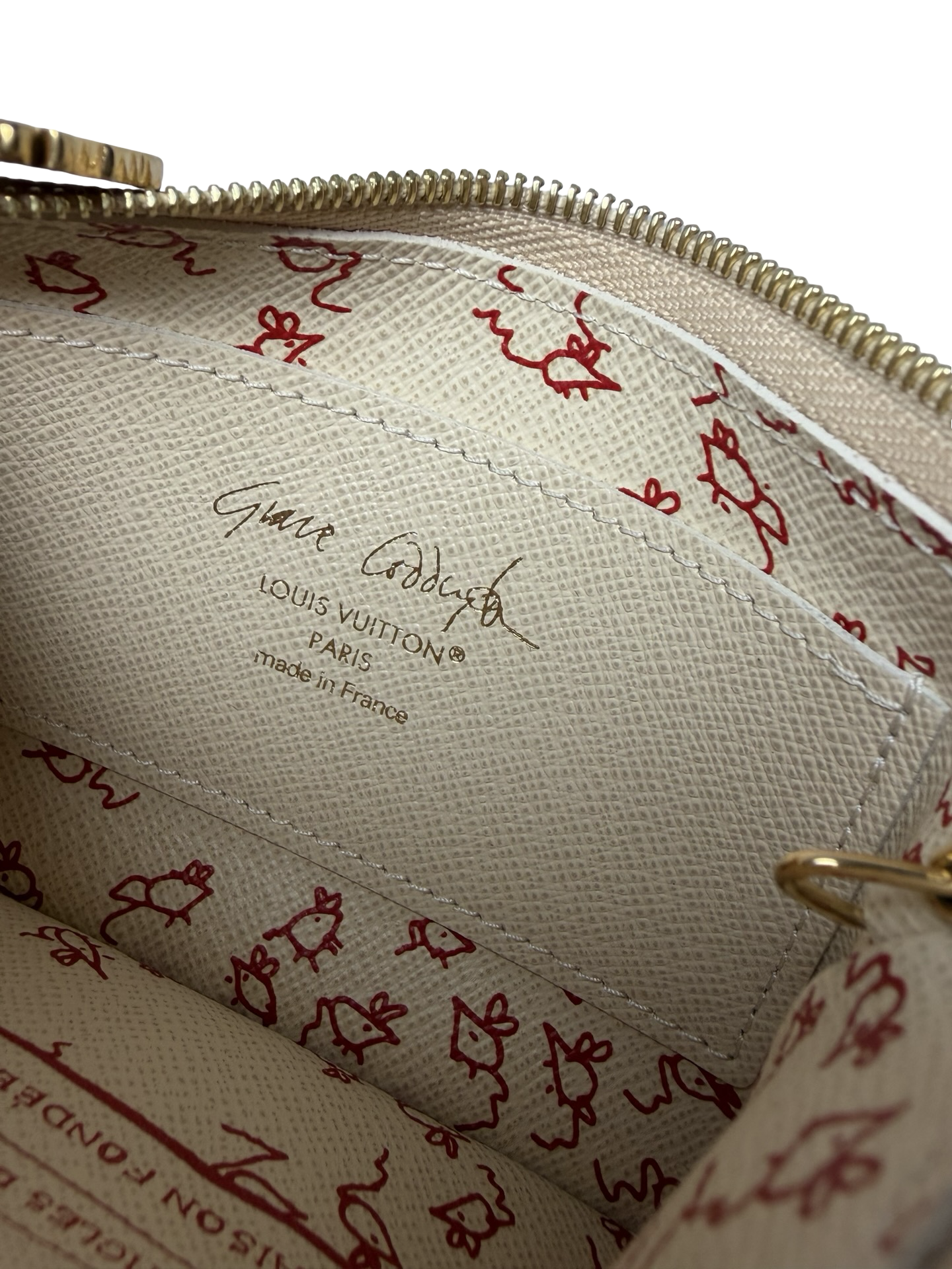 Louis Vuitton x Grace Coddington Meowgram Cat Key Pouch Small Size w/Cat motif zipper & design interior