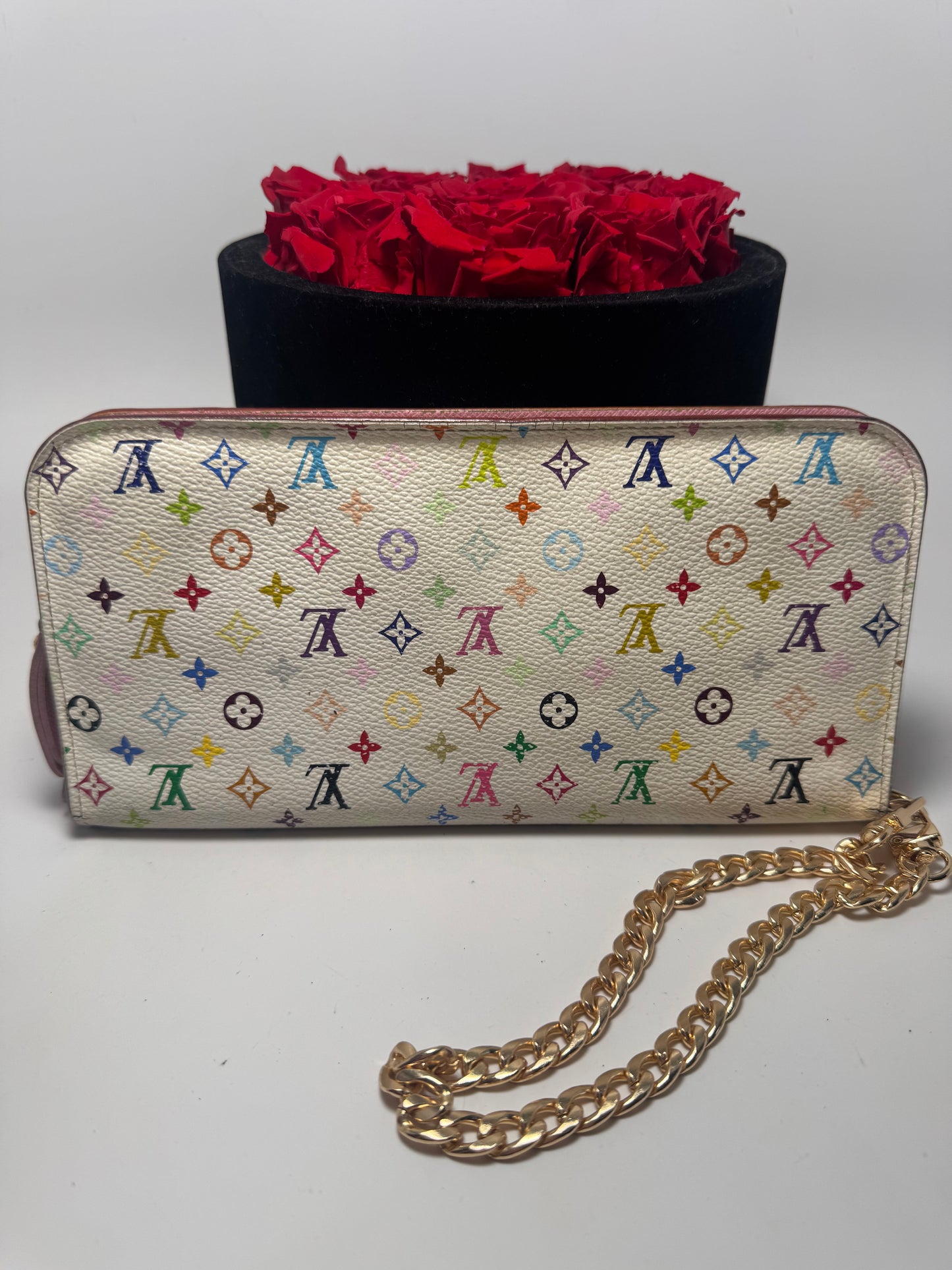 Louis Vuitton Insolite White Multicolor Murakami Wallet on Chain/Wristlet